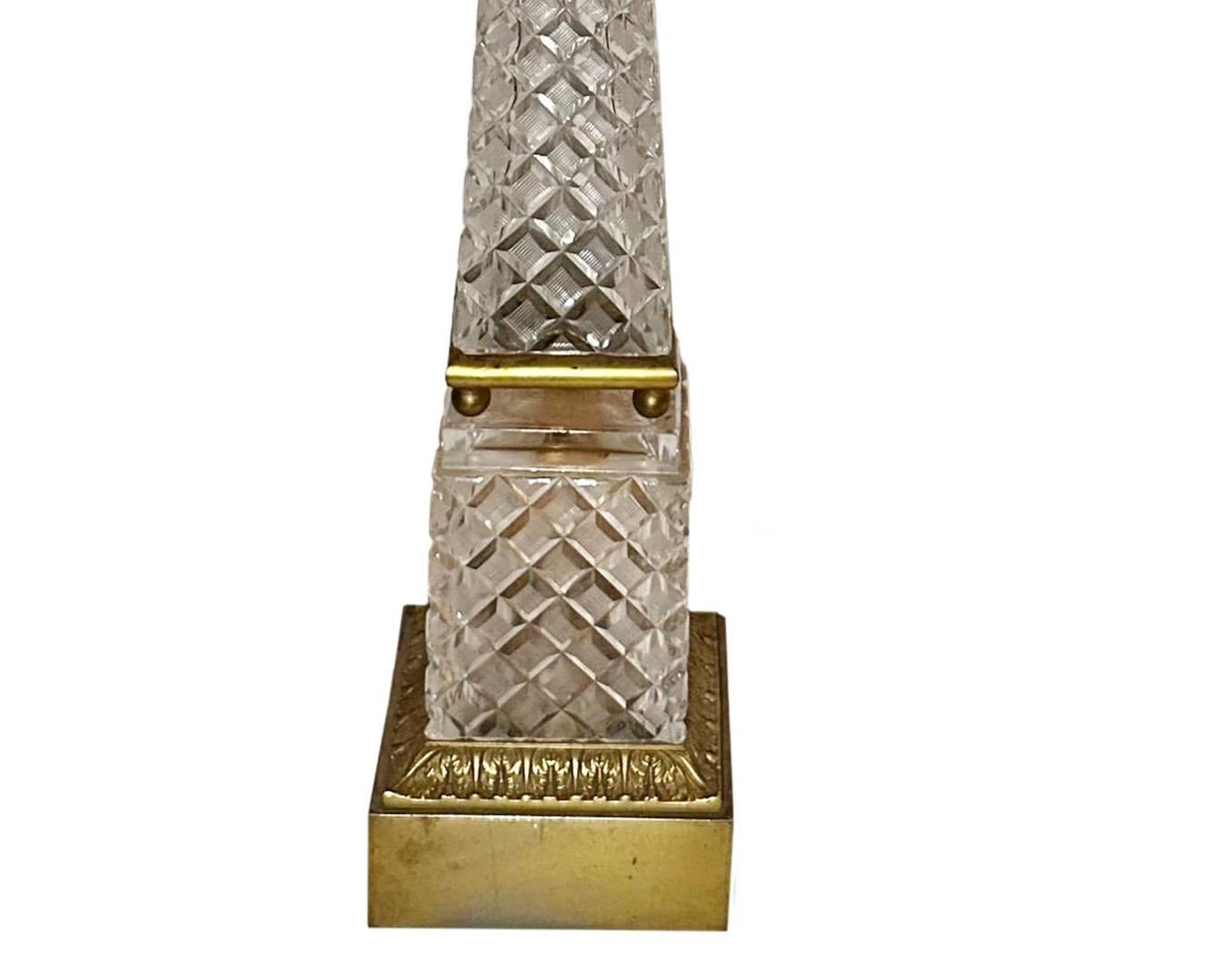 Bronze Baccarat Crystal Obelisk Lamp For Sale