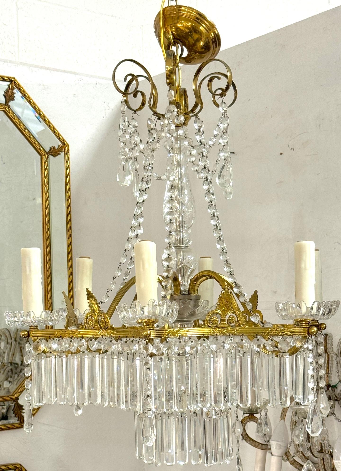 French Baccarat Crystal & Ormolu Neoclassical 6-Light Chandelier