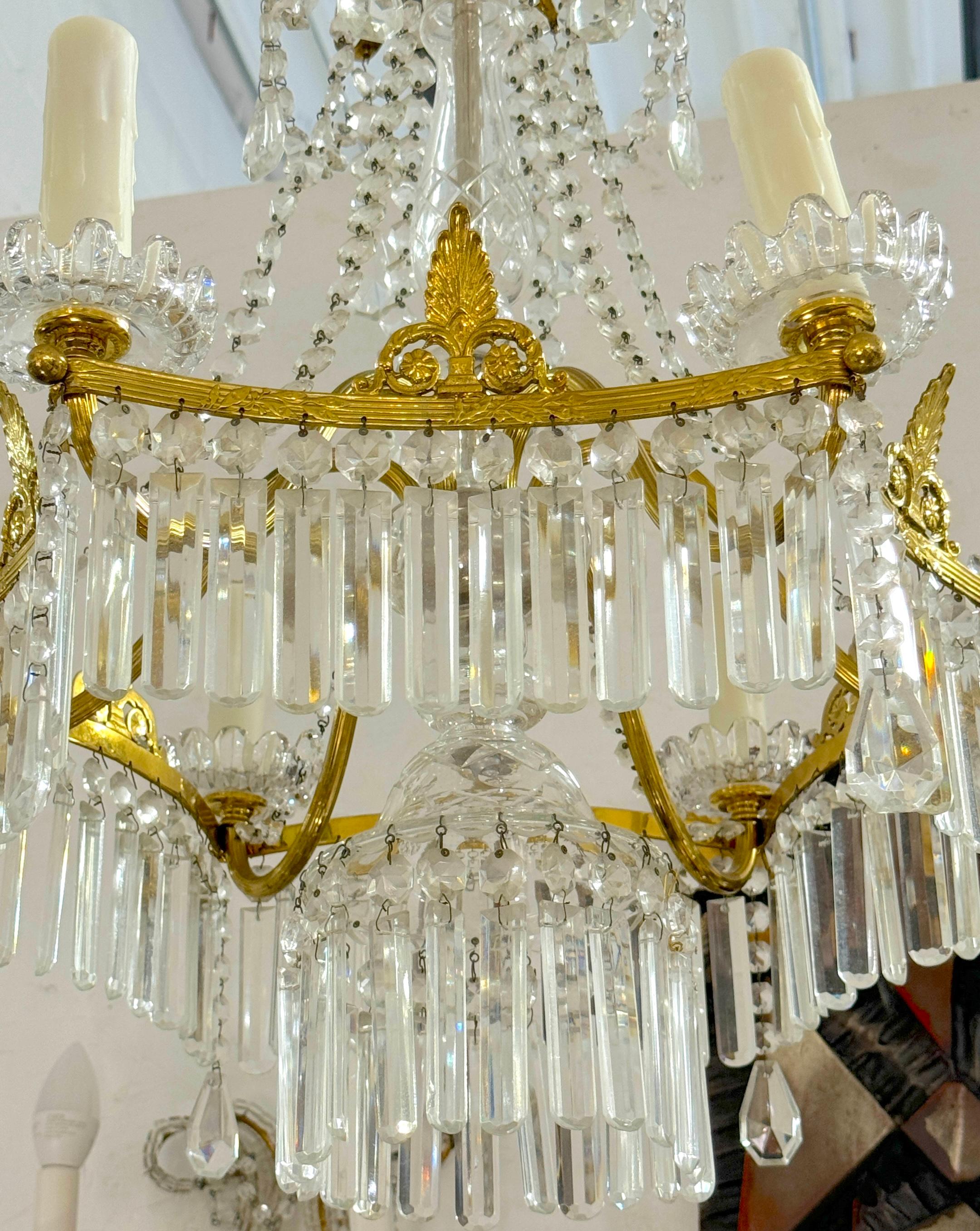 20th Century Baccarat Crystal & Ormolu Neoclassical 6-Light Chandelier