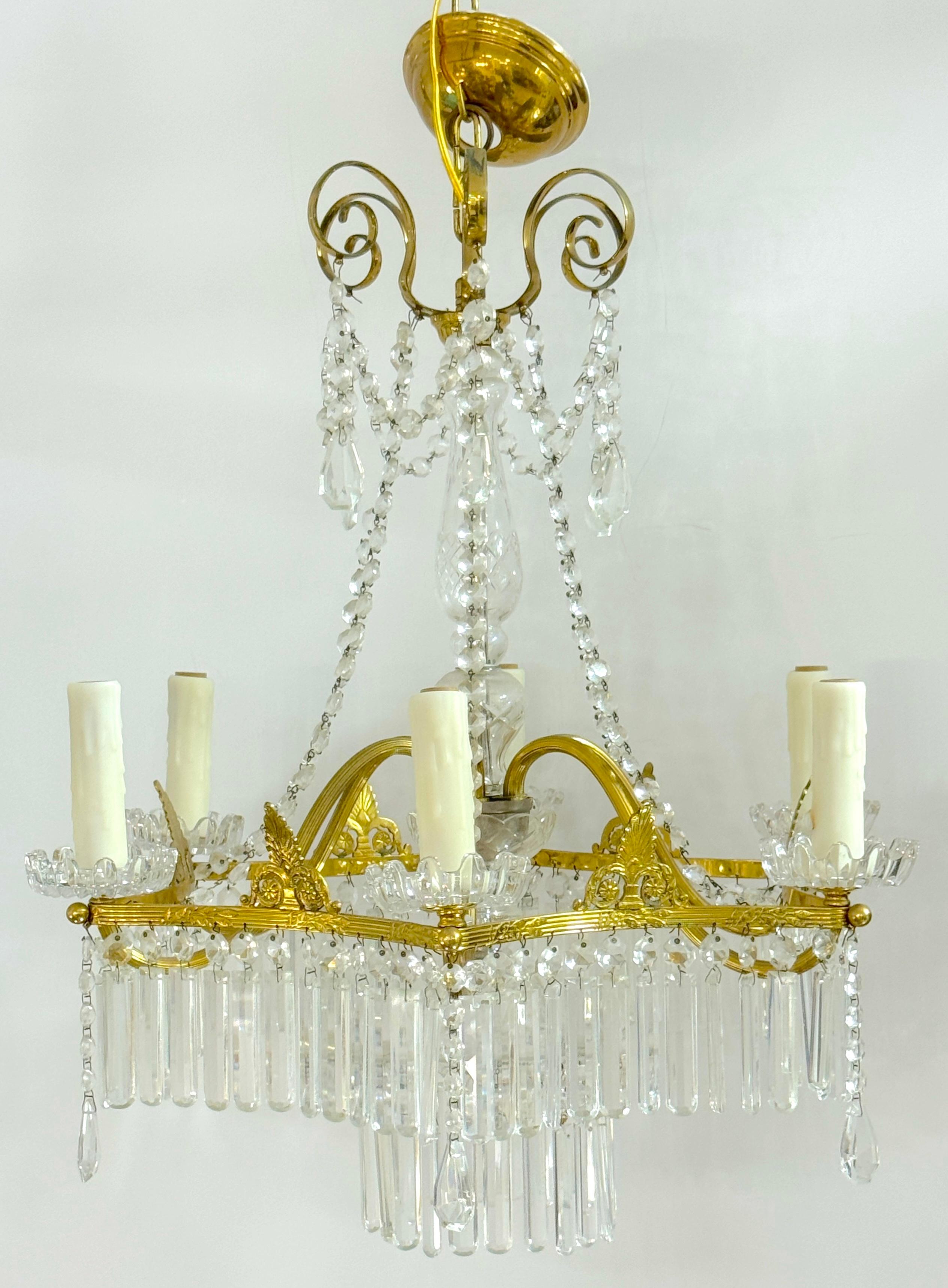 Baccarat Crystal & Ormolu Neoclassical 6-Light Chandelier 3