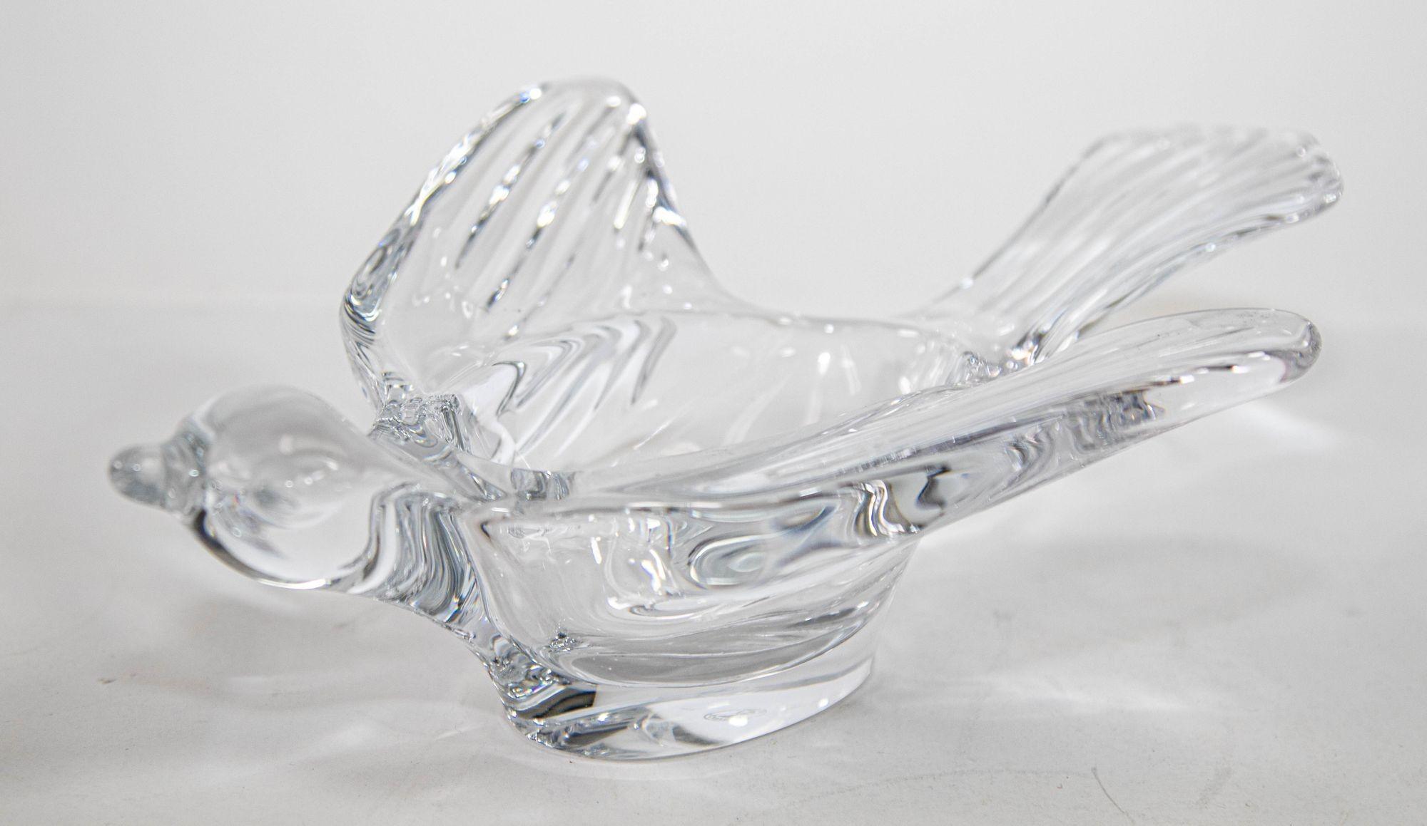 Art Deco BACCARAT Crystal Peace Dove Vide Poche Catchall Ashtray Paperweight Dish 1980s