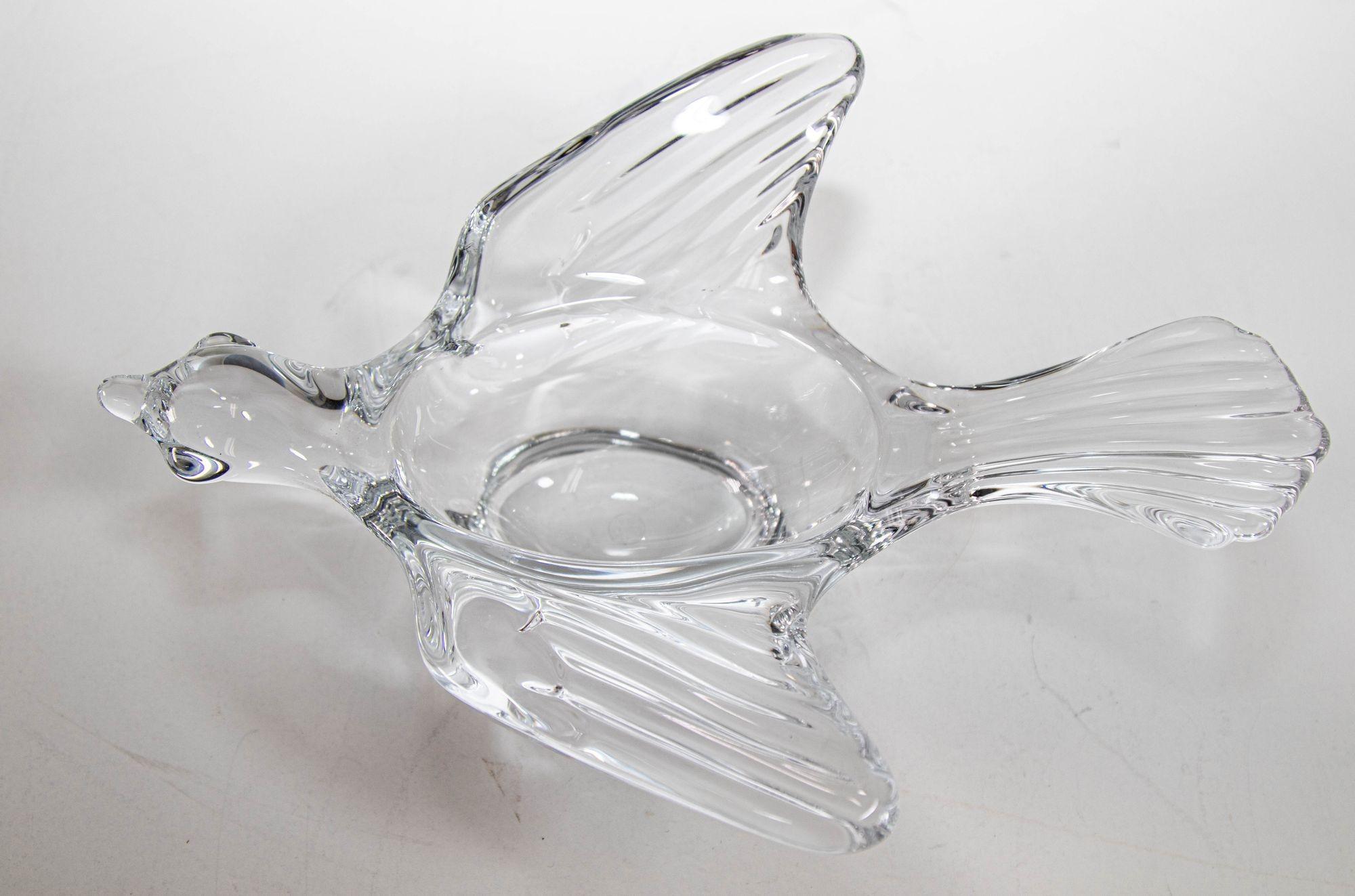 French BACCARAT Crystal Peace Dove Vide Poche Catchall Ashtray Paperweight Dish 1980s