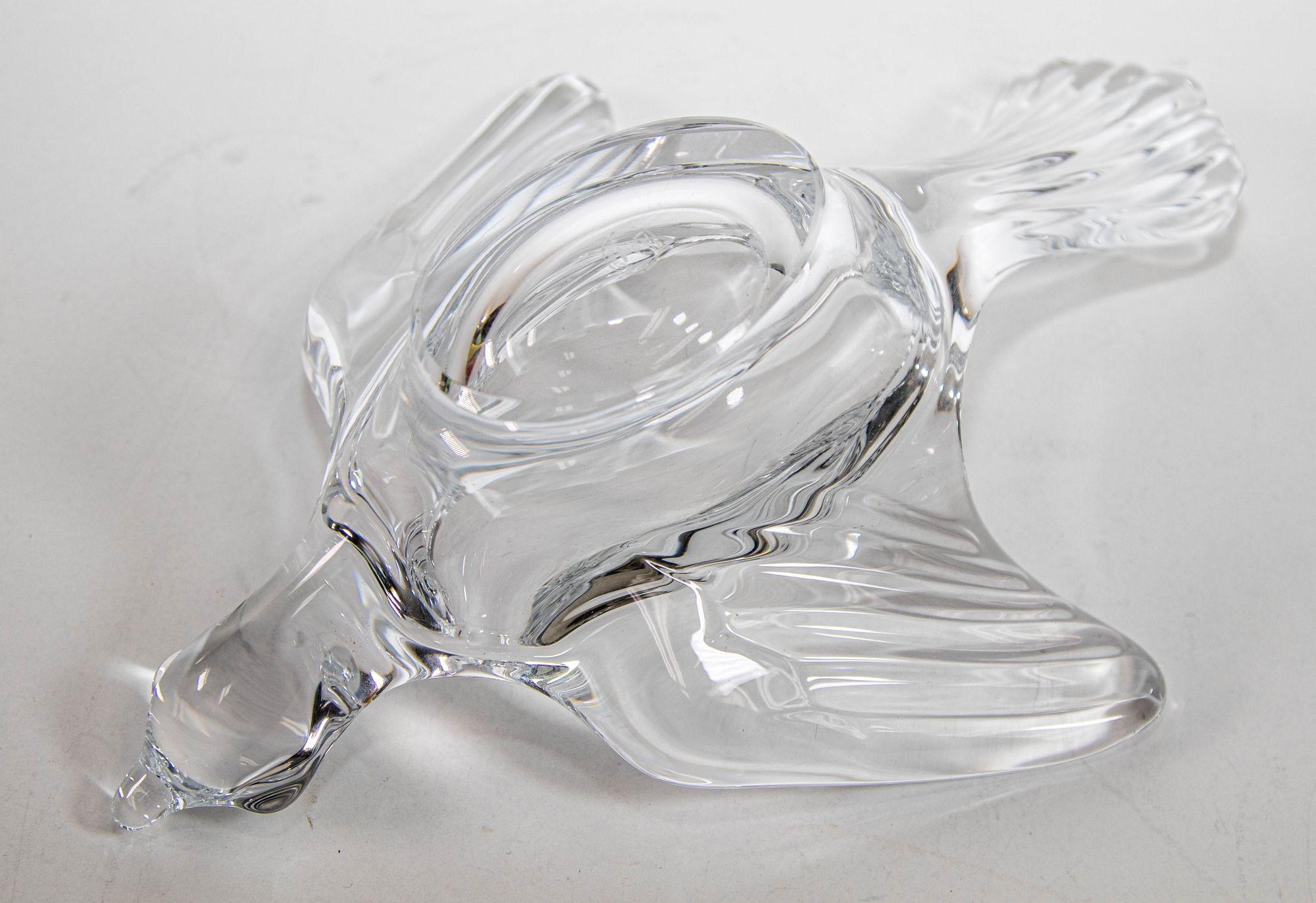 Hand-Crafted BACCARAT Crystal Peace Dove Vide Poche Catchall Ashtray Paperweight Dish 1980s