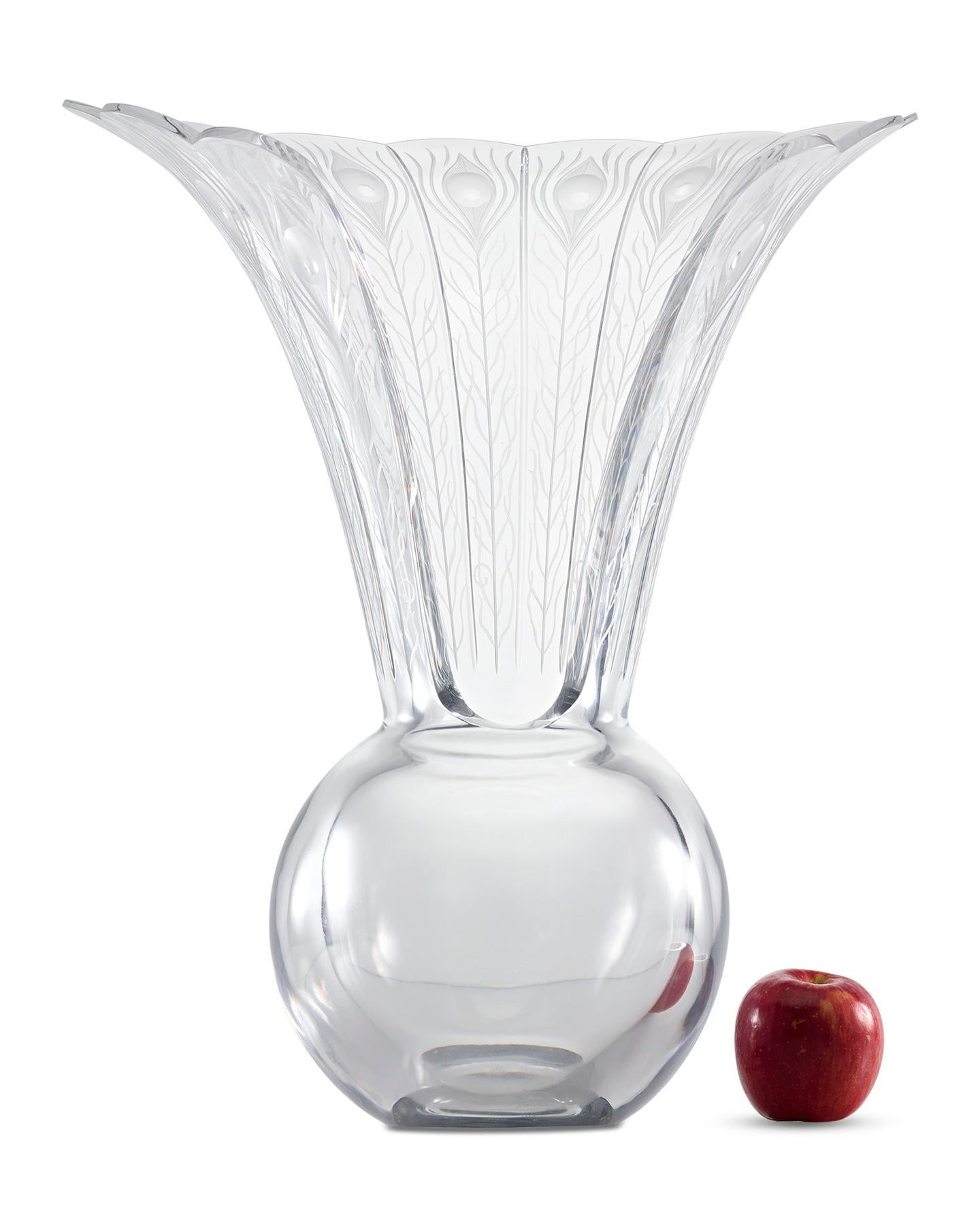 20th Century Baccarat Crystal Peacock Vase