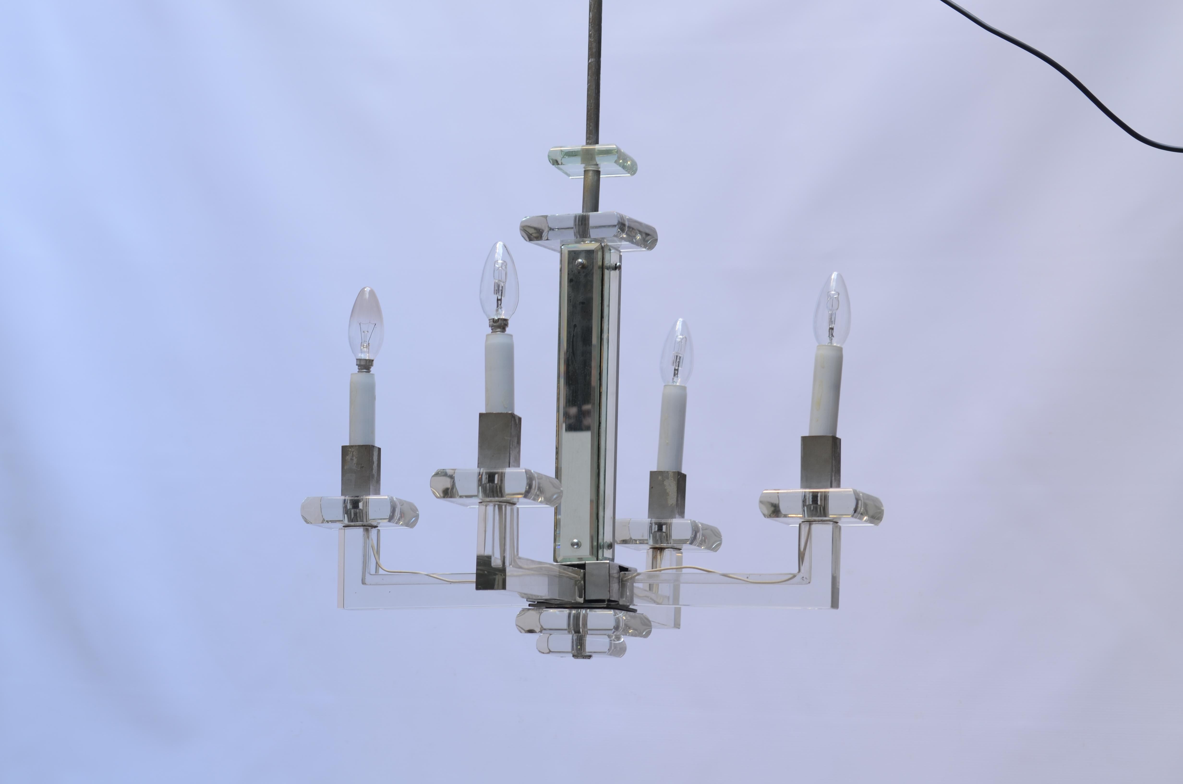 Art Deco Baccarat crystal pendant attributed to Jacques Adnet For Sale