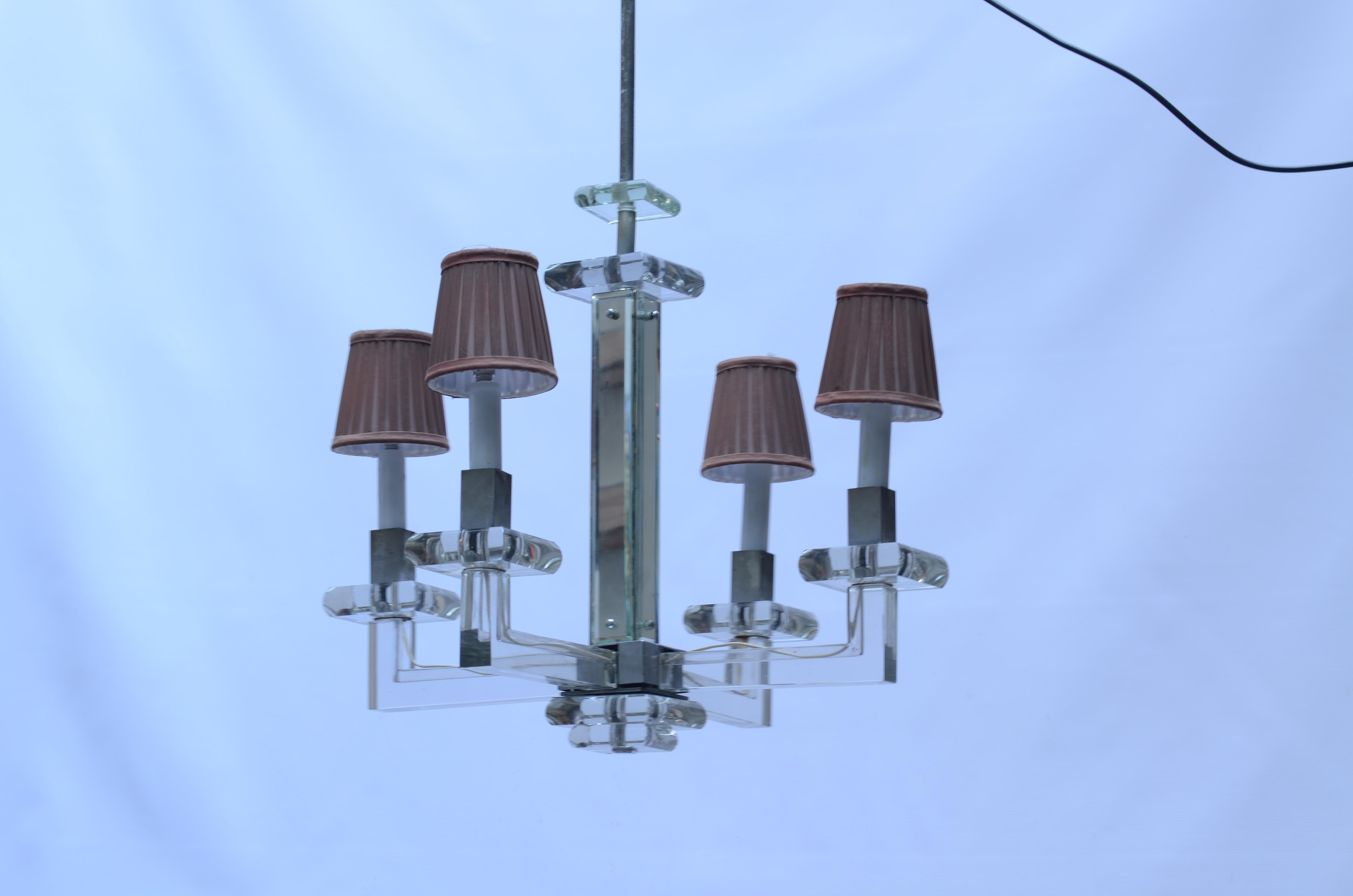 Mid-20th Century Baccarat crystal pendant attributed to Jacques Adnet For Sale