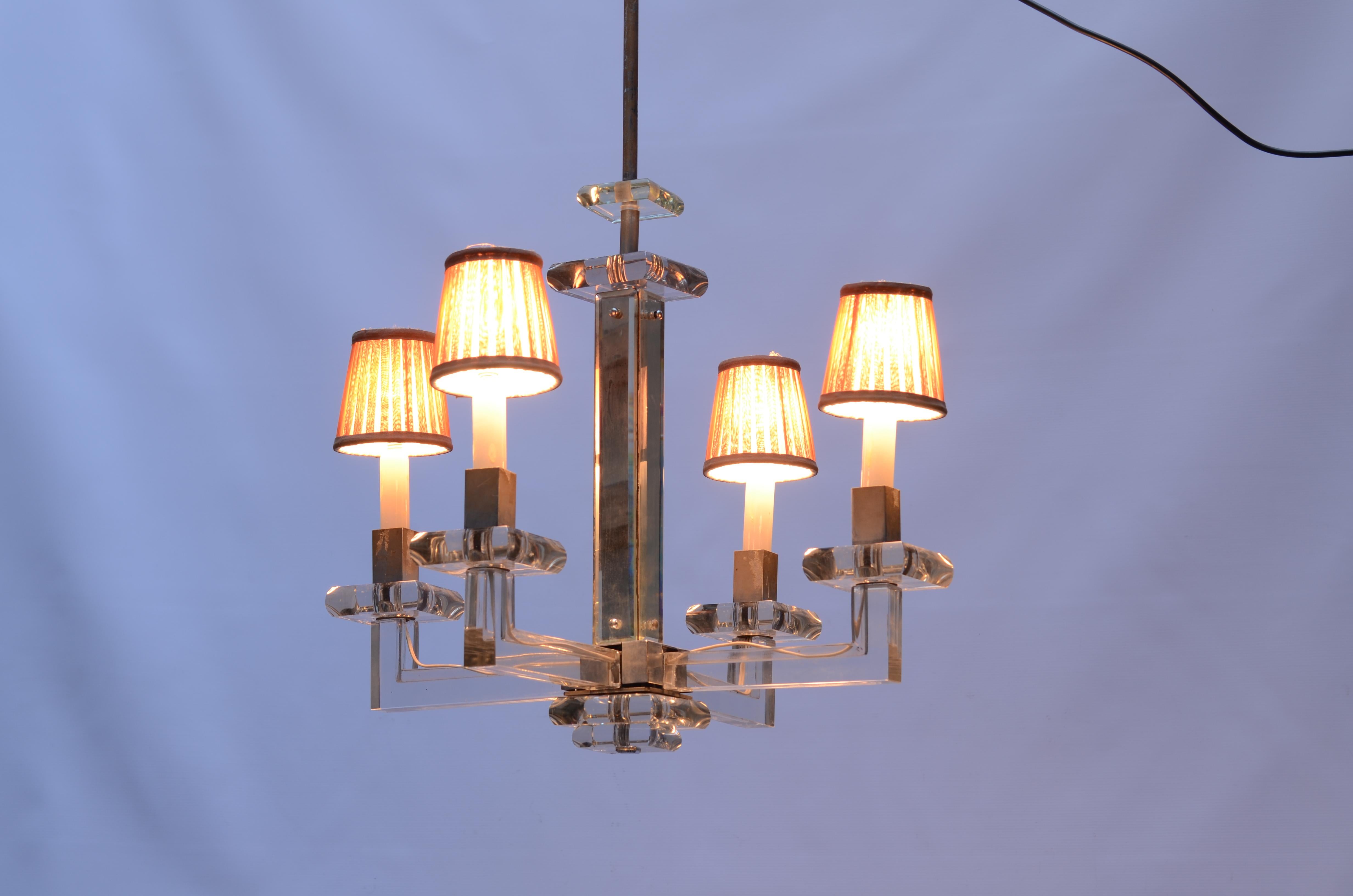 Crystal Baccarat crystal pendant attributed to Jacques Adnet For Sale
