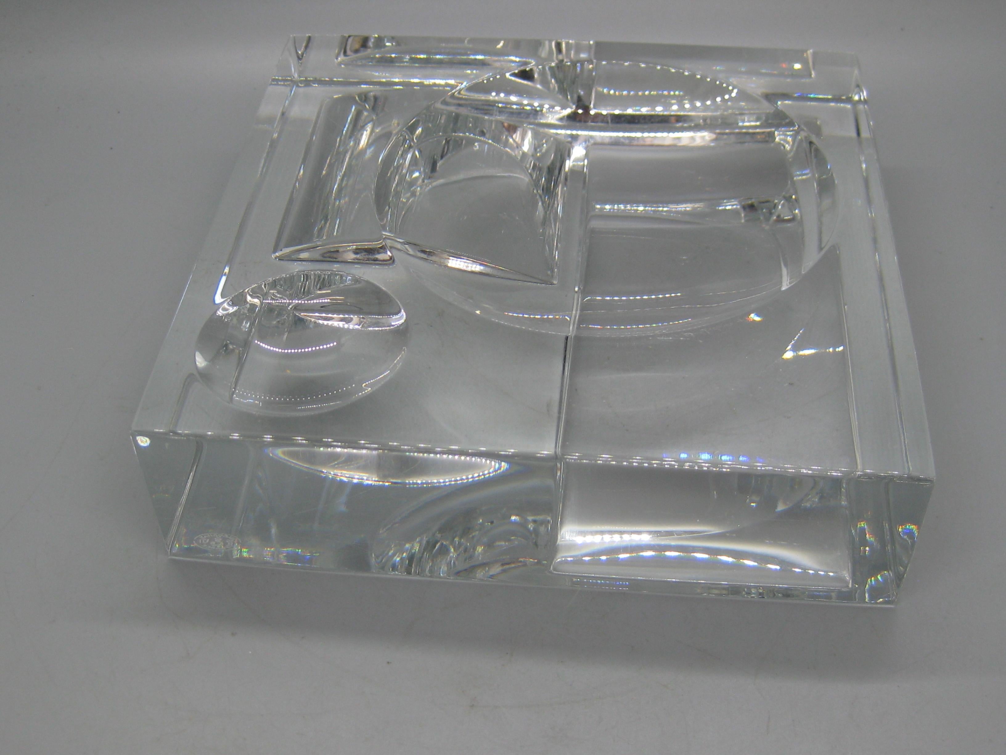 Rare and tough to find Baccarat Crystal desk trinket tray dating from the 1960's. Wonderful form and design. One side has cut out circles and the other has different shaped cutouts. Has the 