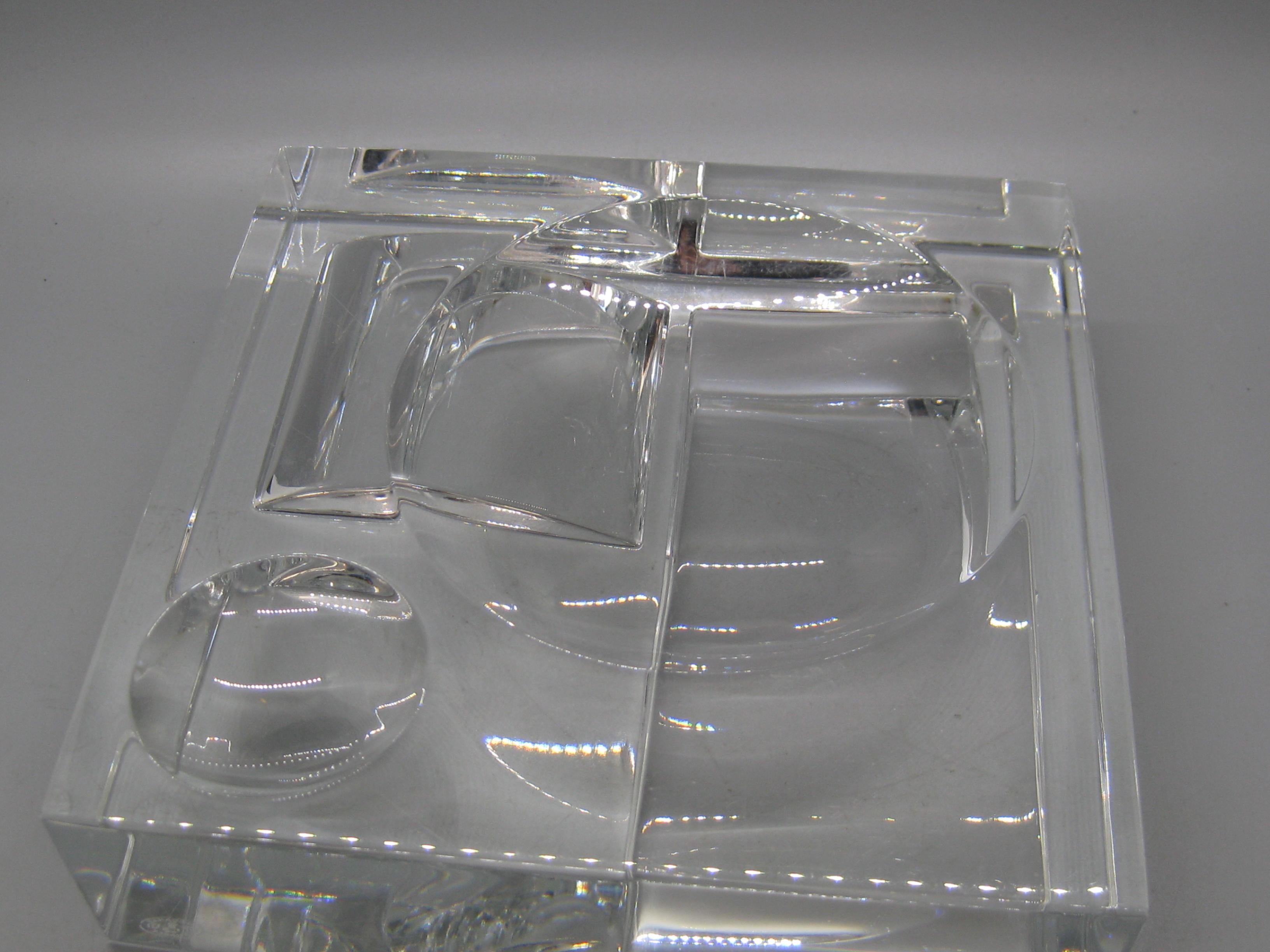 French Baccarat Crystal Reversible Sculptural Trinket Desk Tray Sculpture France Signed For Sale