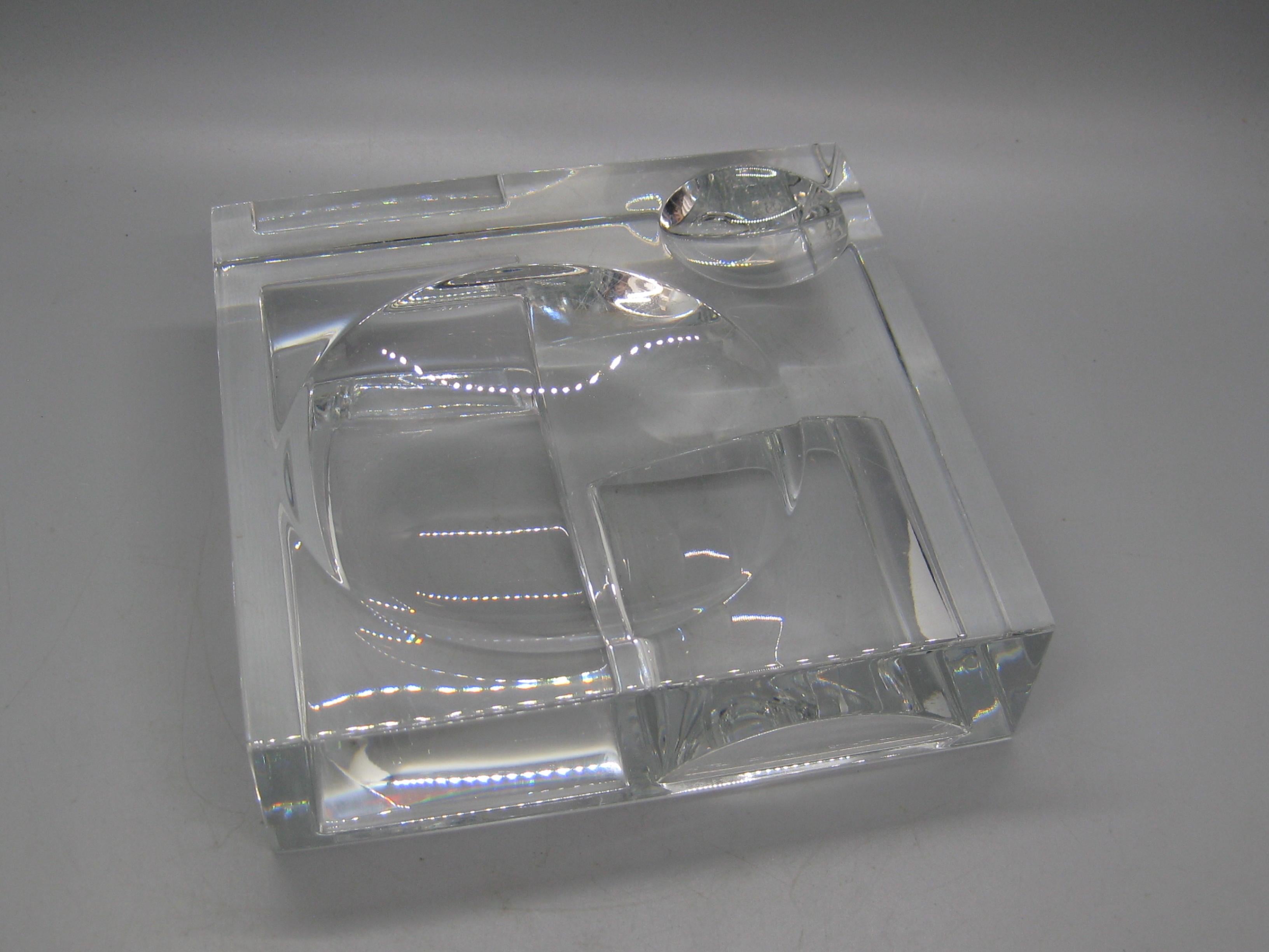 20th Century Baccarat Crystal Reversible Sculptural Trinket Desk Tray Sculpture France Signed For Sale