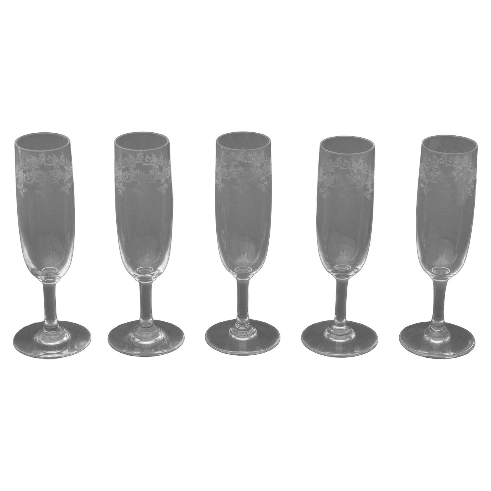 Lot de cinq coupes à champagne « Sévigné » en cristal Baccarat vintage en vente