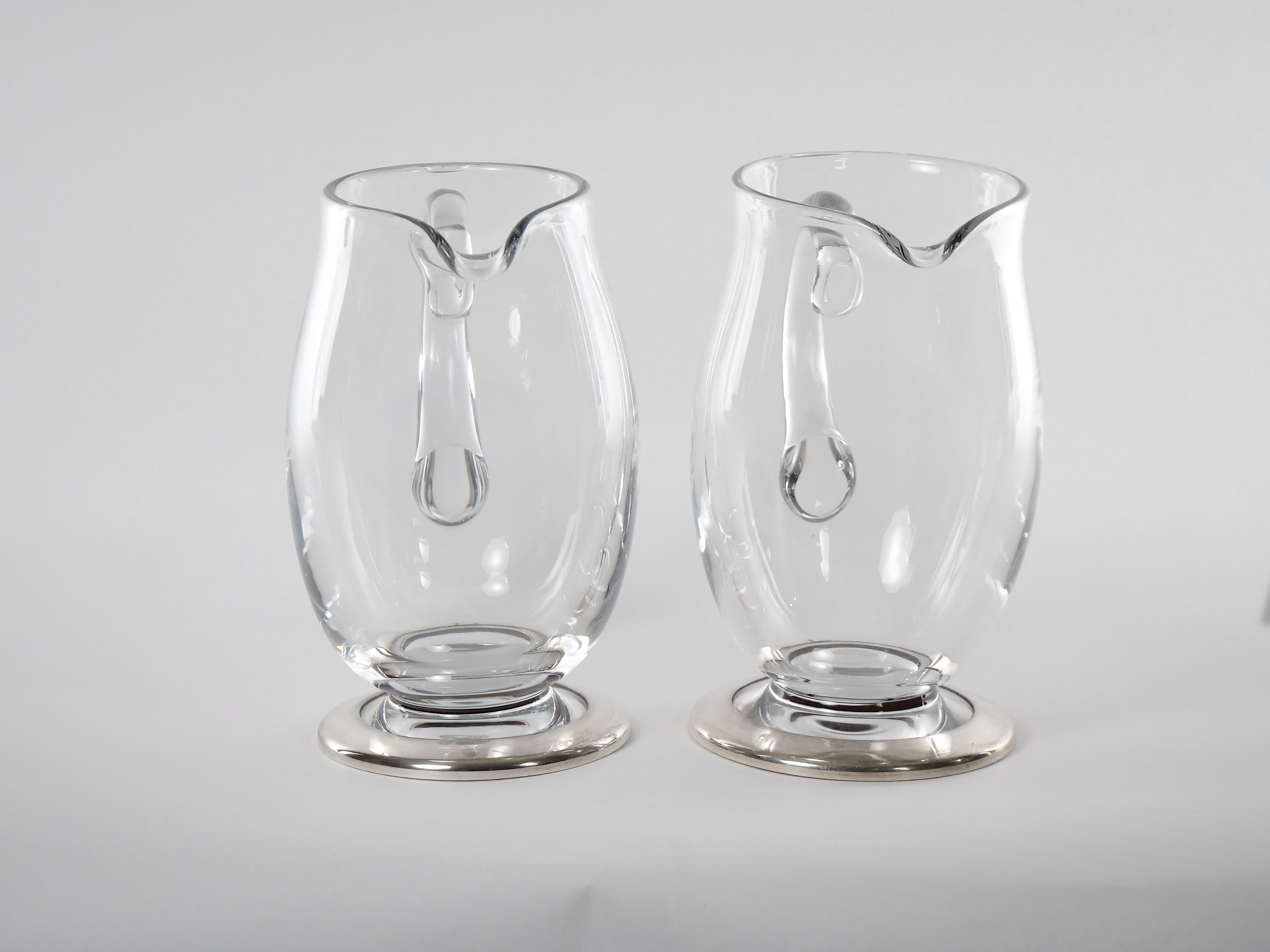 Baccarat Crystal / Silver Base Art Deco Style Pair Water Pitcher For Sale 8