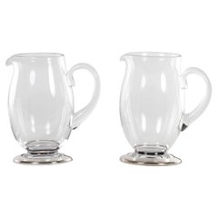 Baccarat Crystal / Silver Base Art Deco Style Pair Water Pitcher