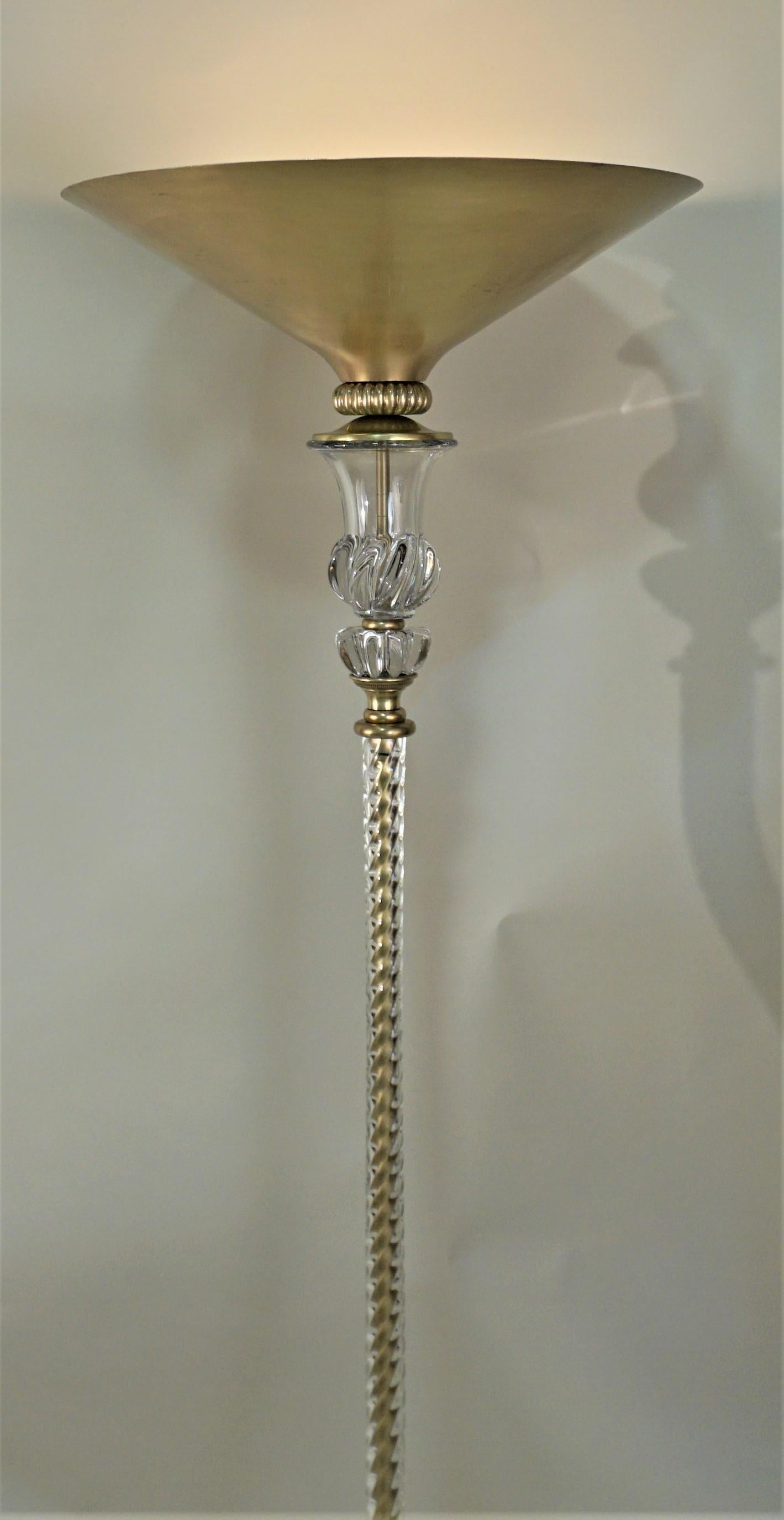 Early 20th Century Baccarat Crystal Style Art Deco Torchiere Floor Lamp