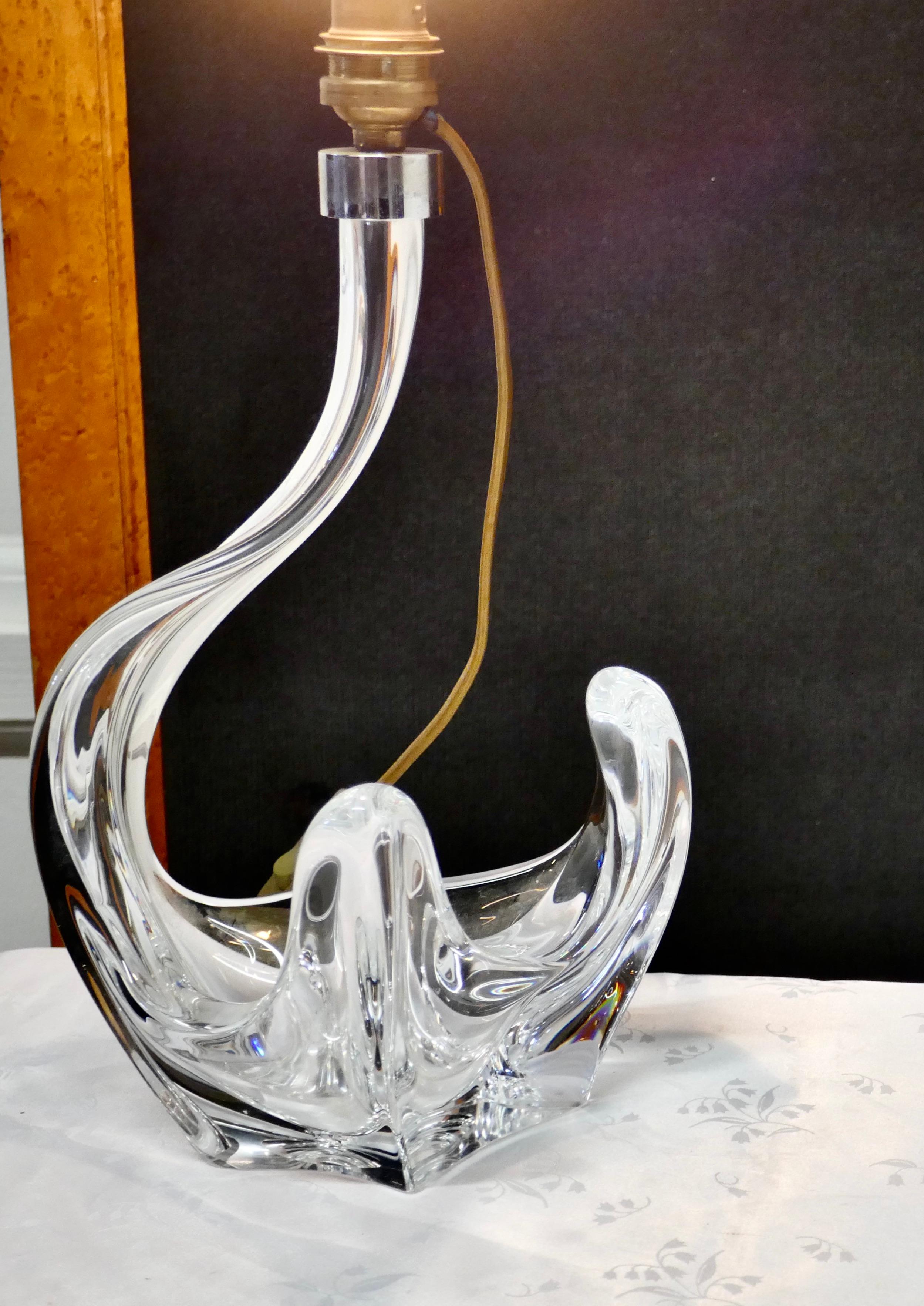 Beaux Arts Baccarat Crystal Swimming Swan Shaped Lamp For Sale