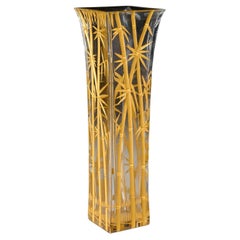 Vintage Baccarat Crystal Vase Decorated With Etched Gilt Bamboo Decoration