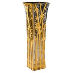 Jarrón de Cristal de Baccarat Decorado con Bambú Dorado Grabado