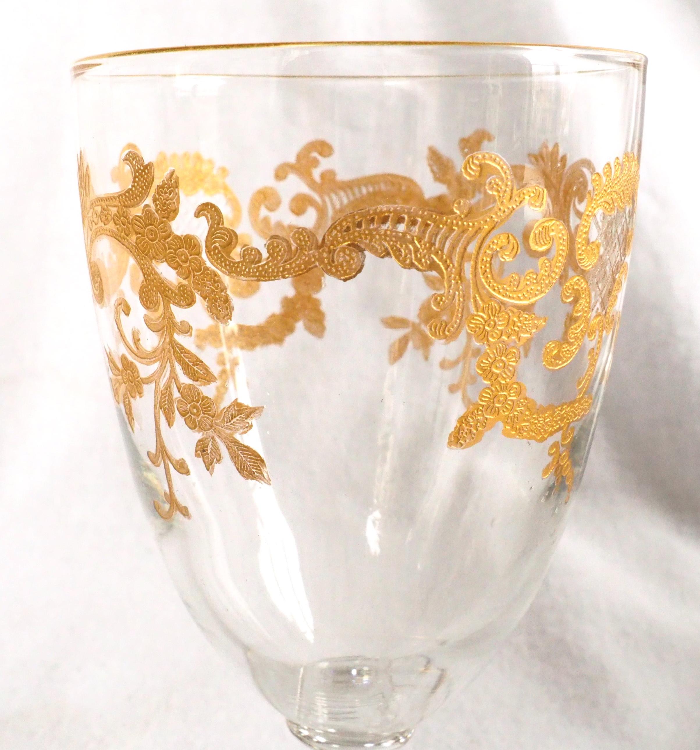 19th Century Baccarat Crystal water glass, Clear Crystal enhanced with fine gold For Sale