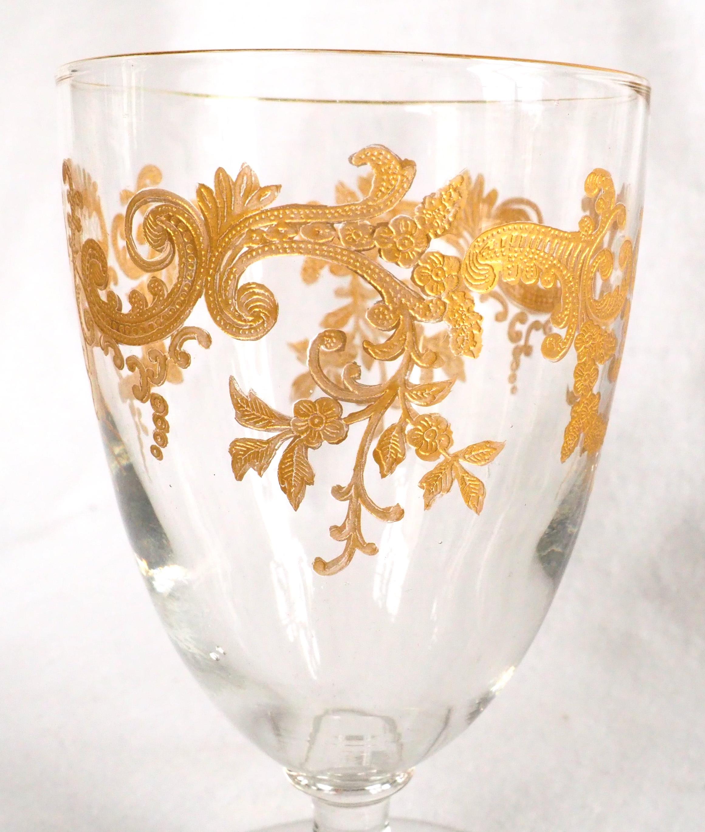 French Baccarat Crystal water glass, Clear Crystal enhanced with fine gold For Sale