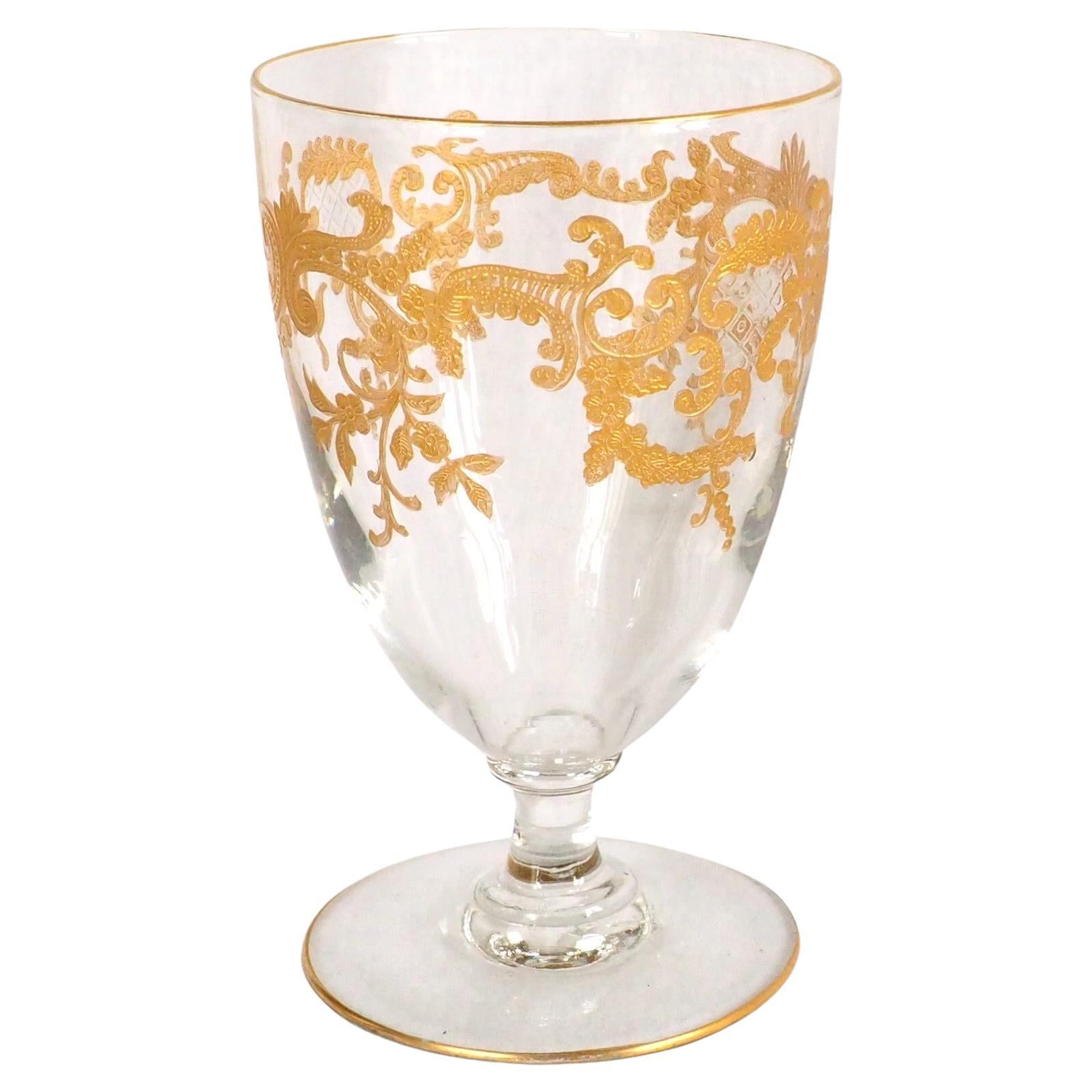 Baccarat Crystal water glass, Clear Crystal enhanced with fine gold For Sale