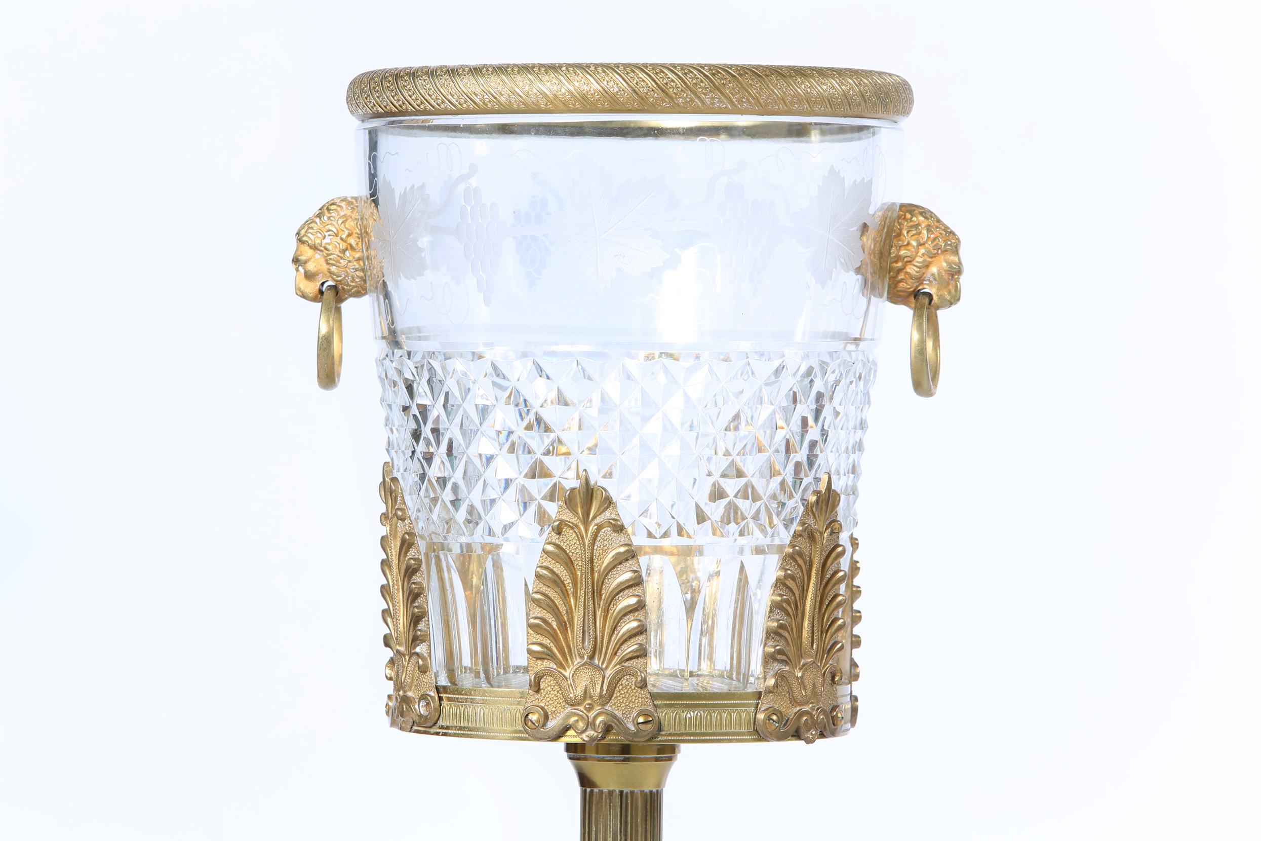 Gilt Baccarat Crystal Wine Cooler / Ice Bucket / Stand