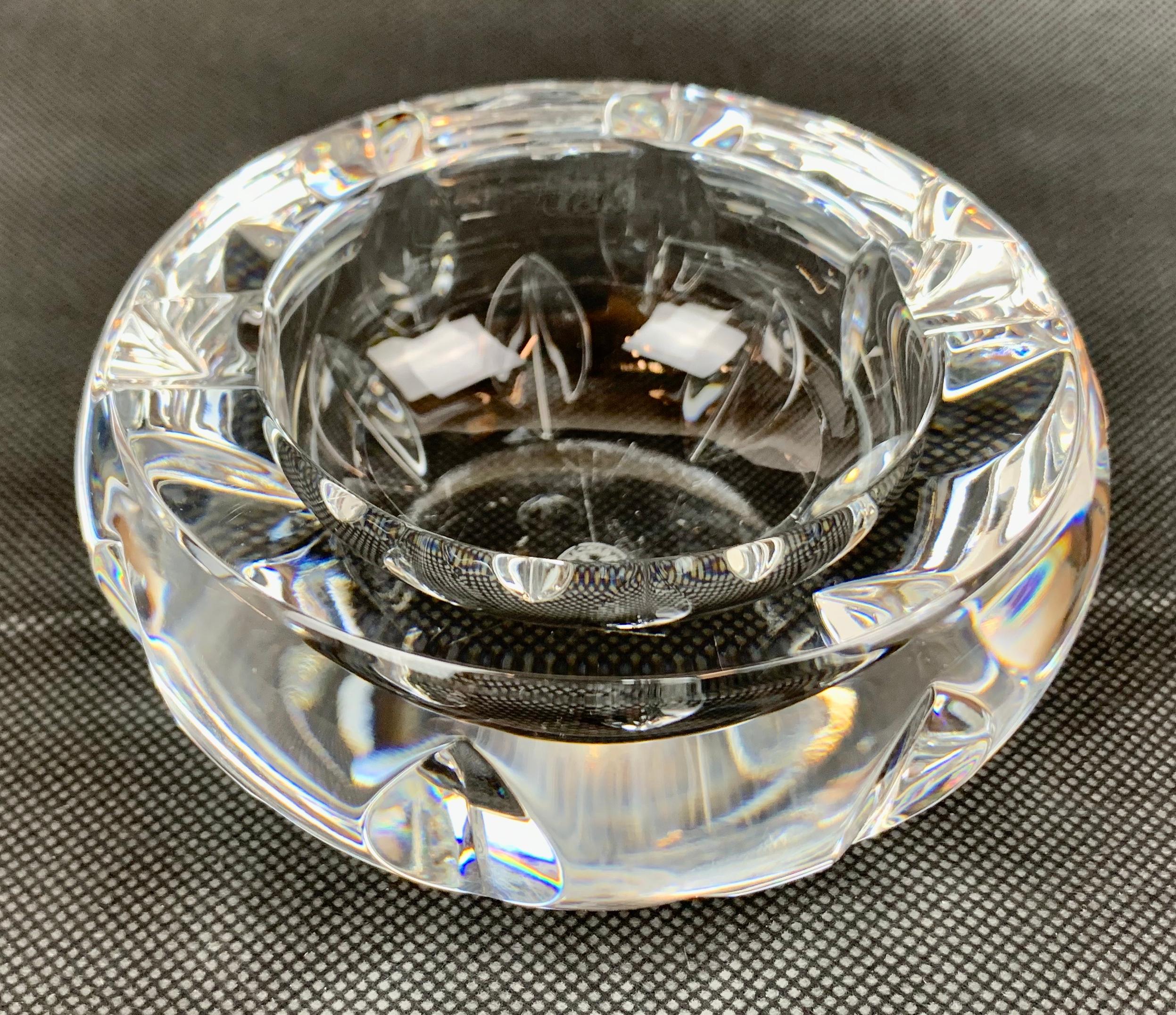 Modern Round Baccarat Cut and Faceted Crystal Ashtray