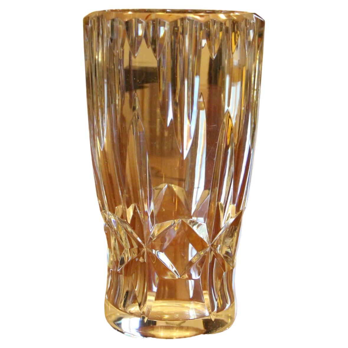 French Baccarat Cut Clear Crystal Vase For Sale