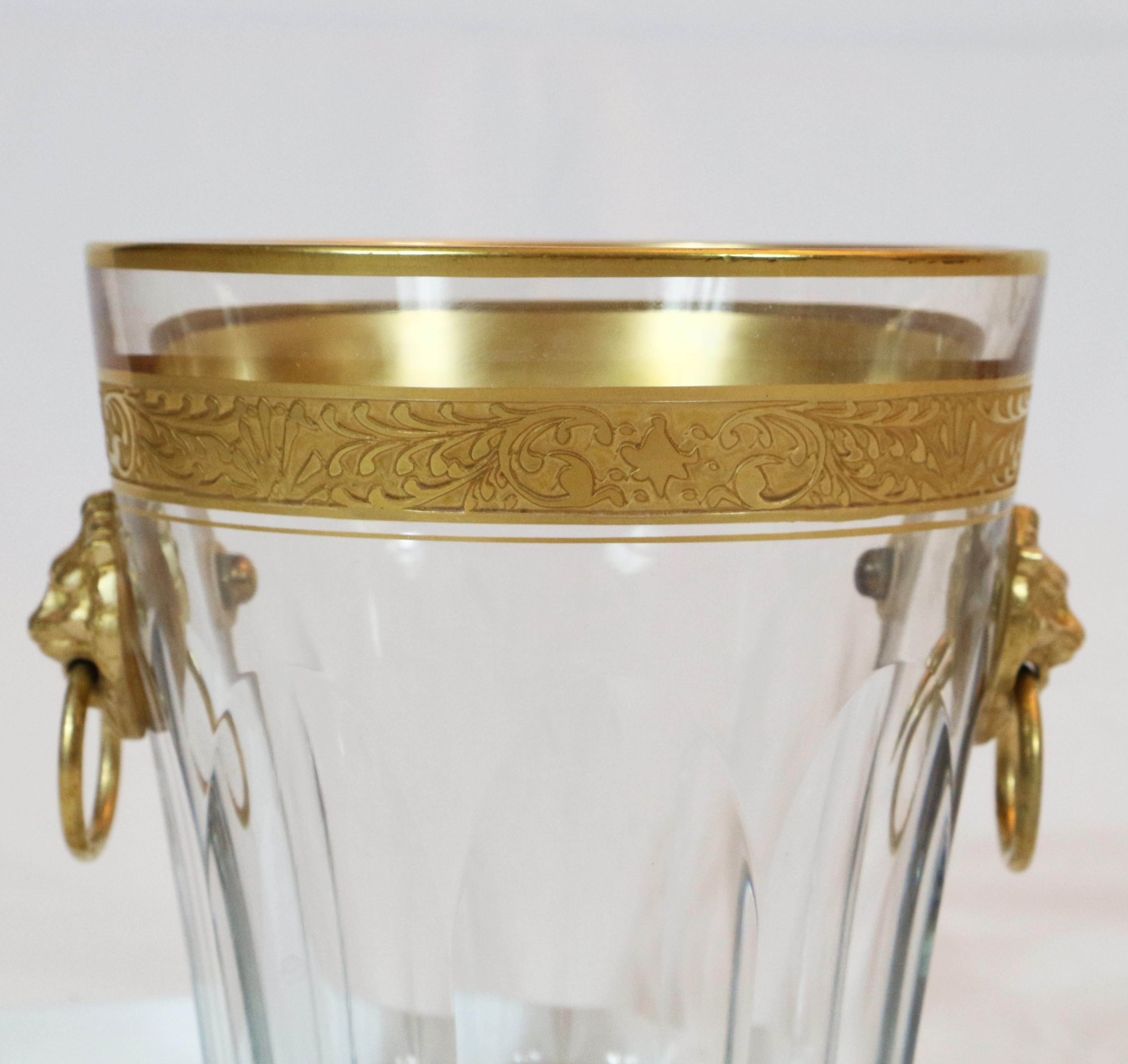Empire Revival Baccarat Cut Crystal Ice Bucket with Gold Gilded Lions