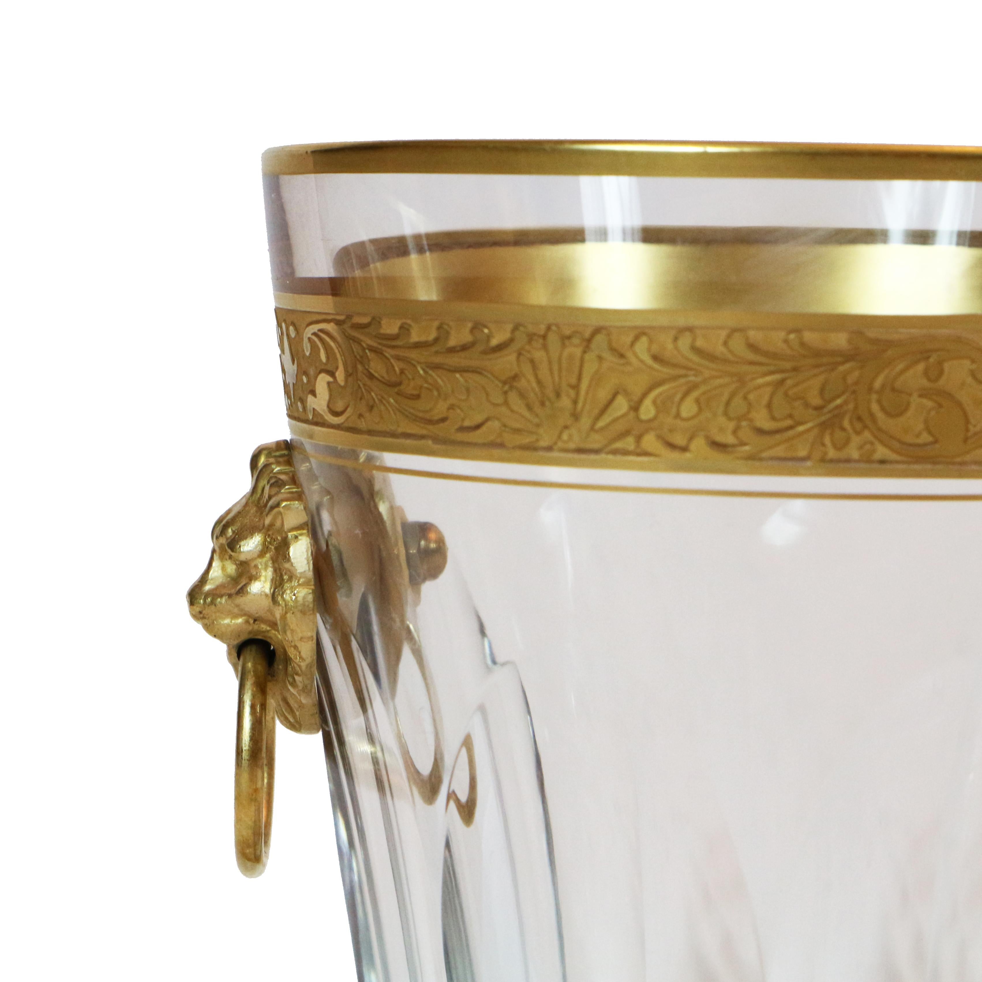 Baccarat Cut Crystal Ice Bucket with Gold Gilded Lions In Good Condition In Carpi, Modena