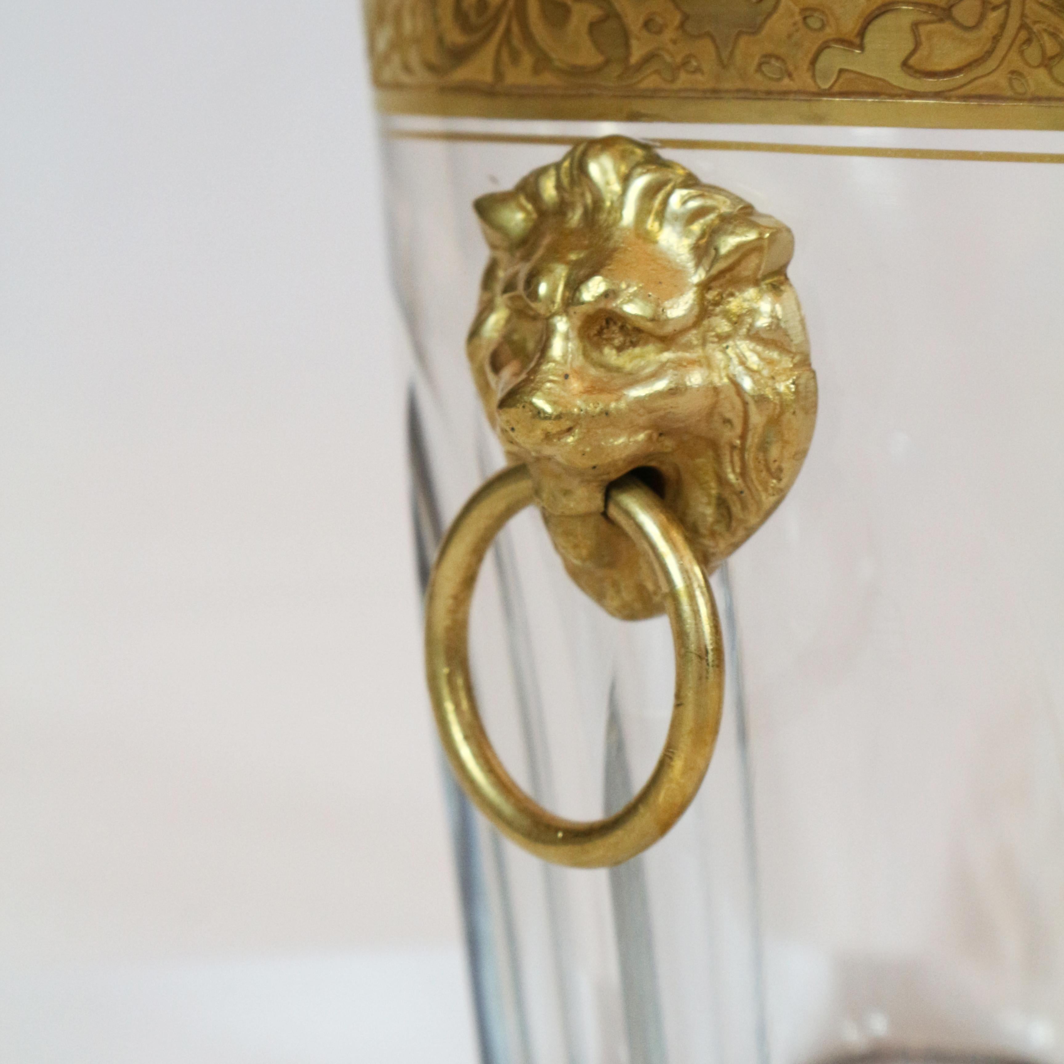Mid-20th Century Baccarat Cut Crystal Ice Bucket with Gold Gilded Lions