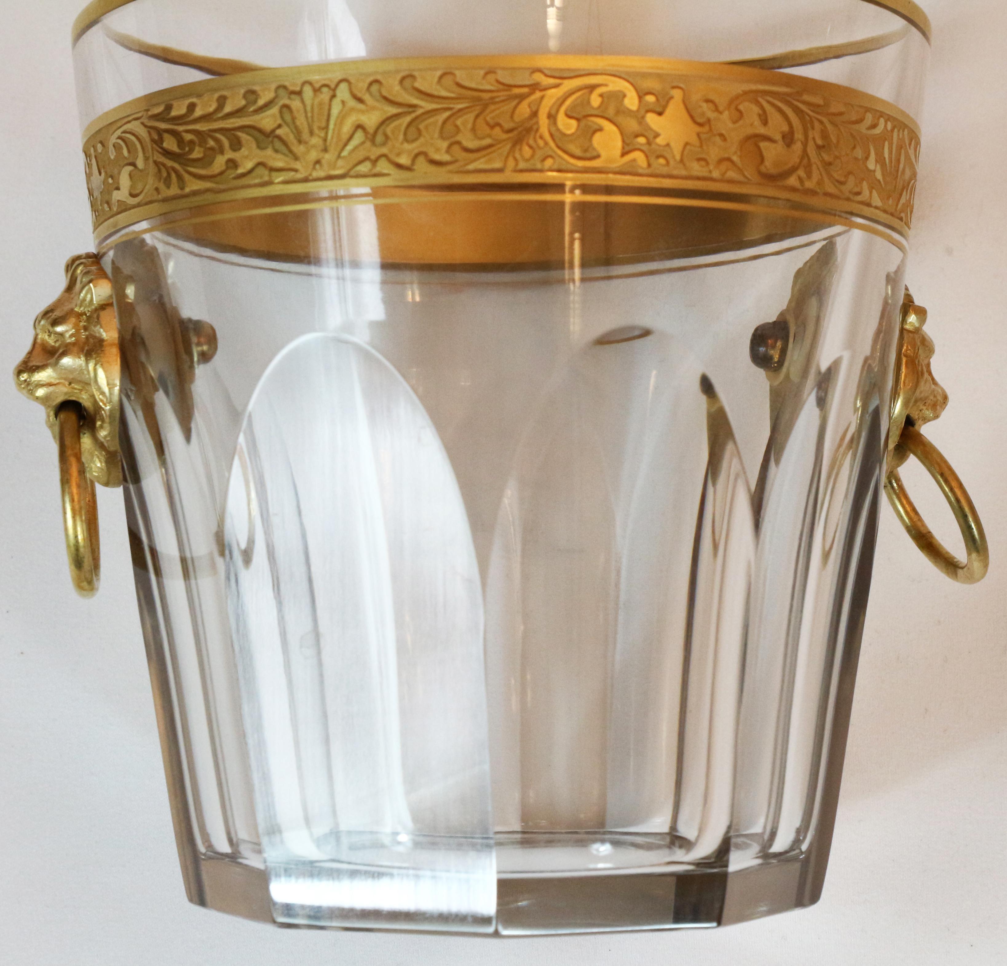 Baccarat Cut Crystal Ice Bucket with Gold Gilded Lions 2