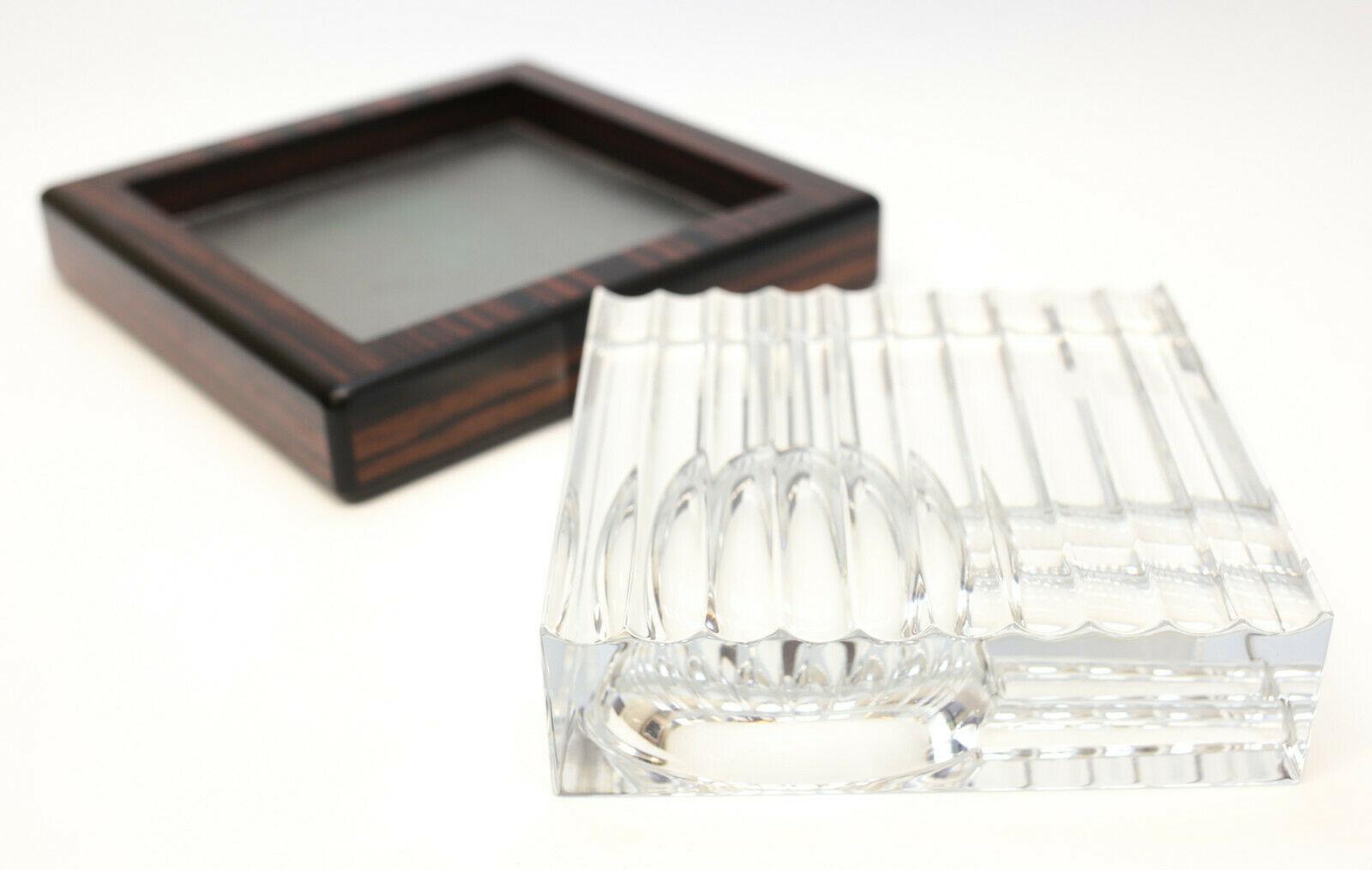 European Baccarat Cut Glass and Striped Ebony Wood Ashtray in Havana For Sale