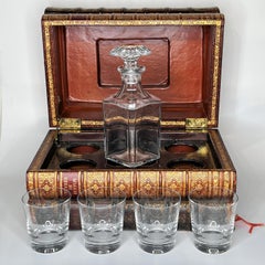 Baccarat Decanter and Highball Glass Set in Antique Style Book Case