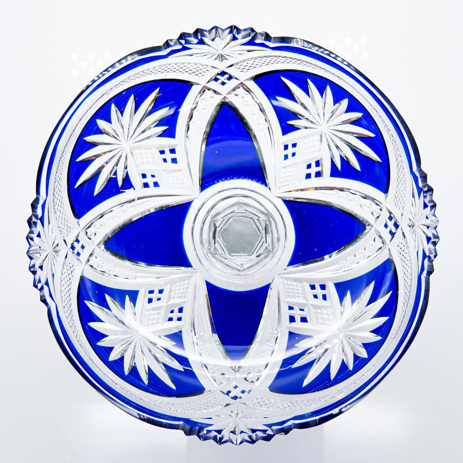 Art Nouveau Baccarat, Deep Blue Crystal Cut Coupe, France, 1920 For Sale