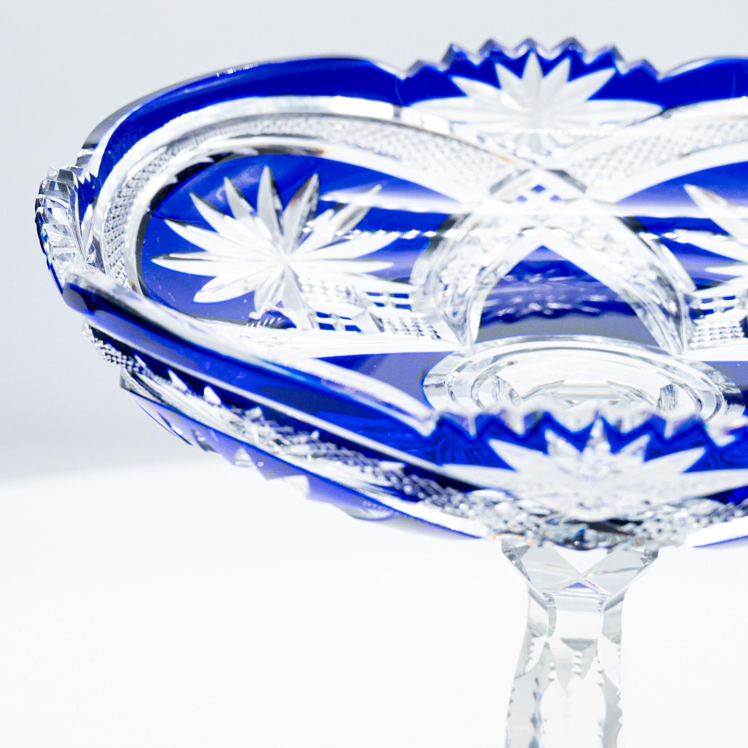 Hand-Crafted Baccarat, Deep Blue Crystal Cut Coupe, France, 1920 For Sale