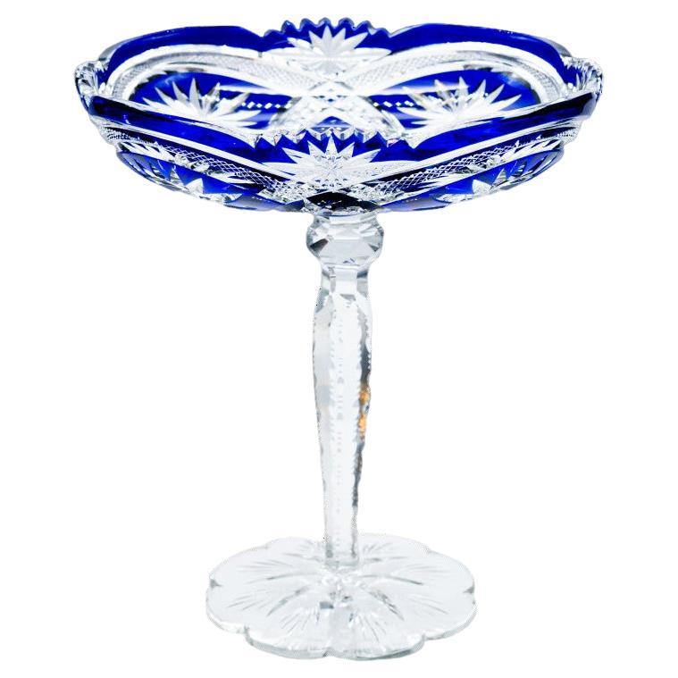 Baccarat, Deep Blue Crystal Cut Coupe, France, 1920 For Sale