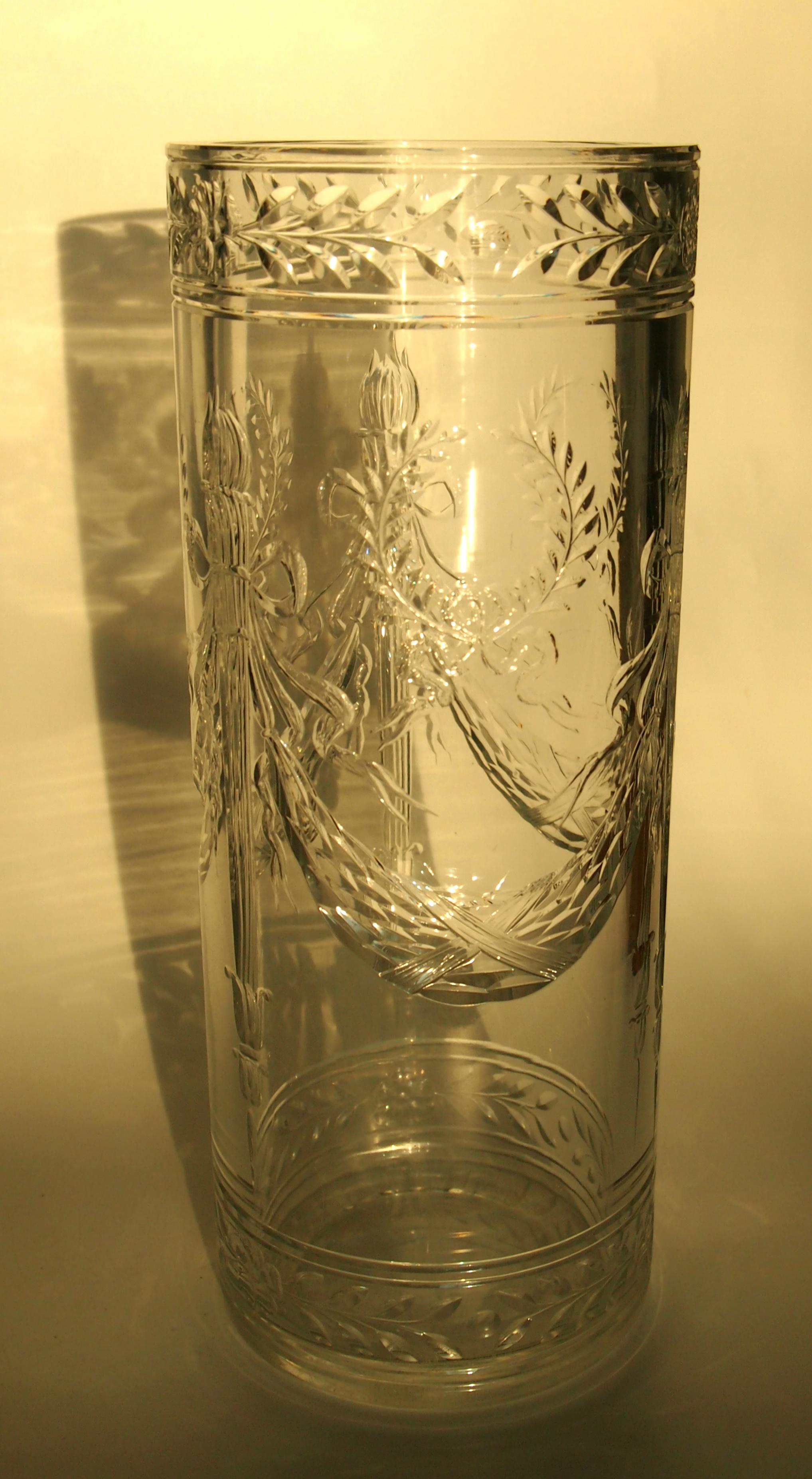 Empire Revival French Baccarat Deeply Cut Crystal Glass 'Arcole' Vase, Napoleon Revival For Sale