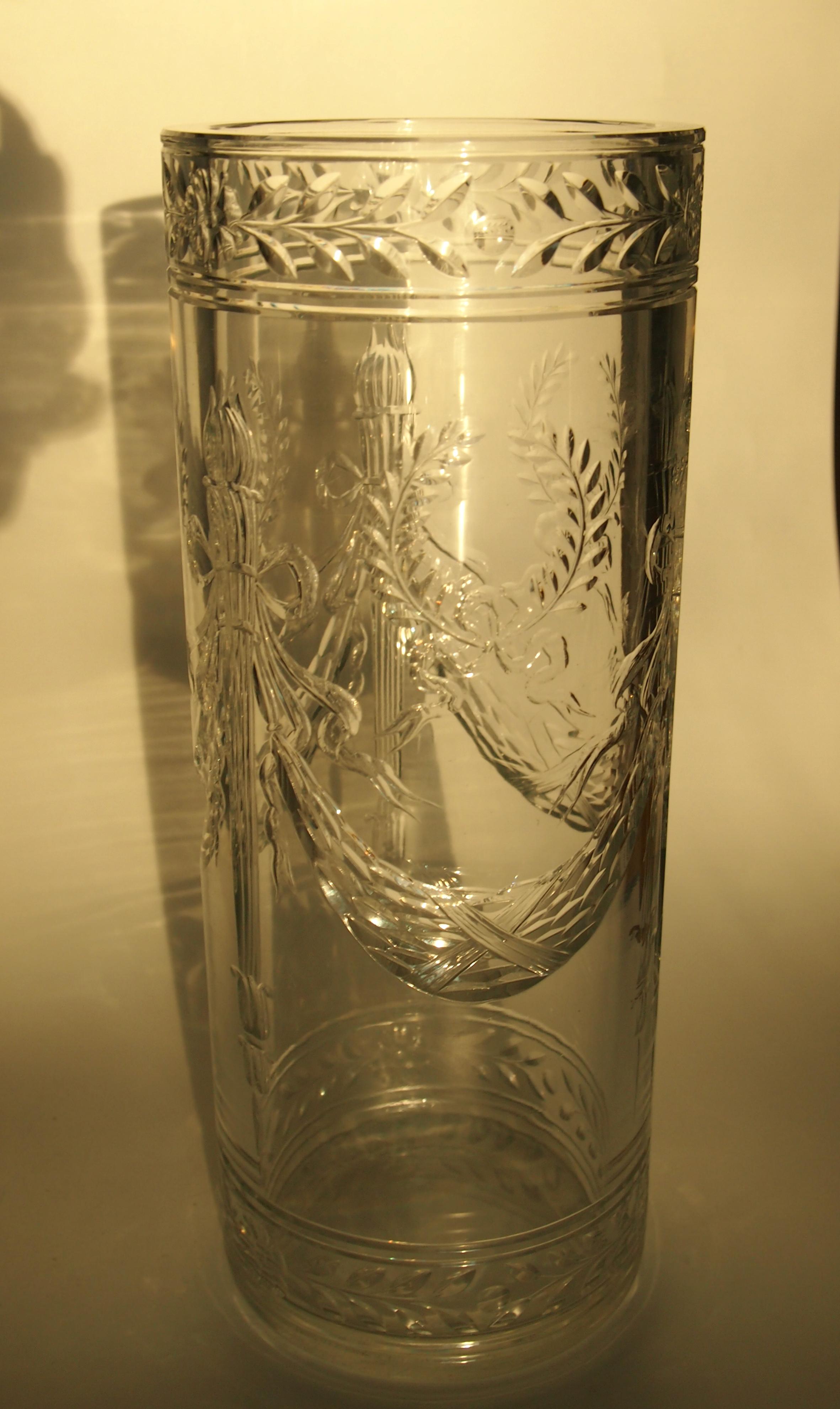 French Baccarat Deeply Cut Crystal Glass 'Arcole' Vase, Napoleon Revival In Good Condition For Sale In London, GB