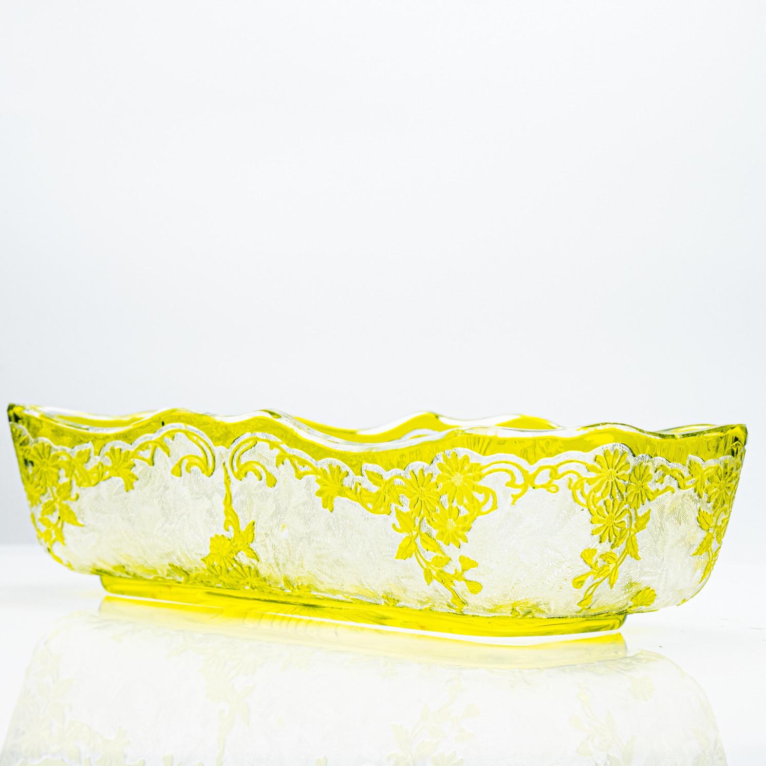 Baccarat Egelantier Muster Limon Gelb Säure geätzt Schale, 1900, Frankreich im Angebot 2