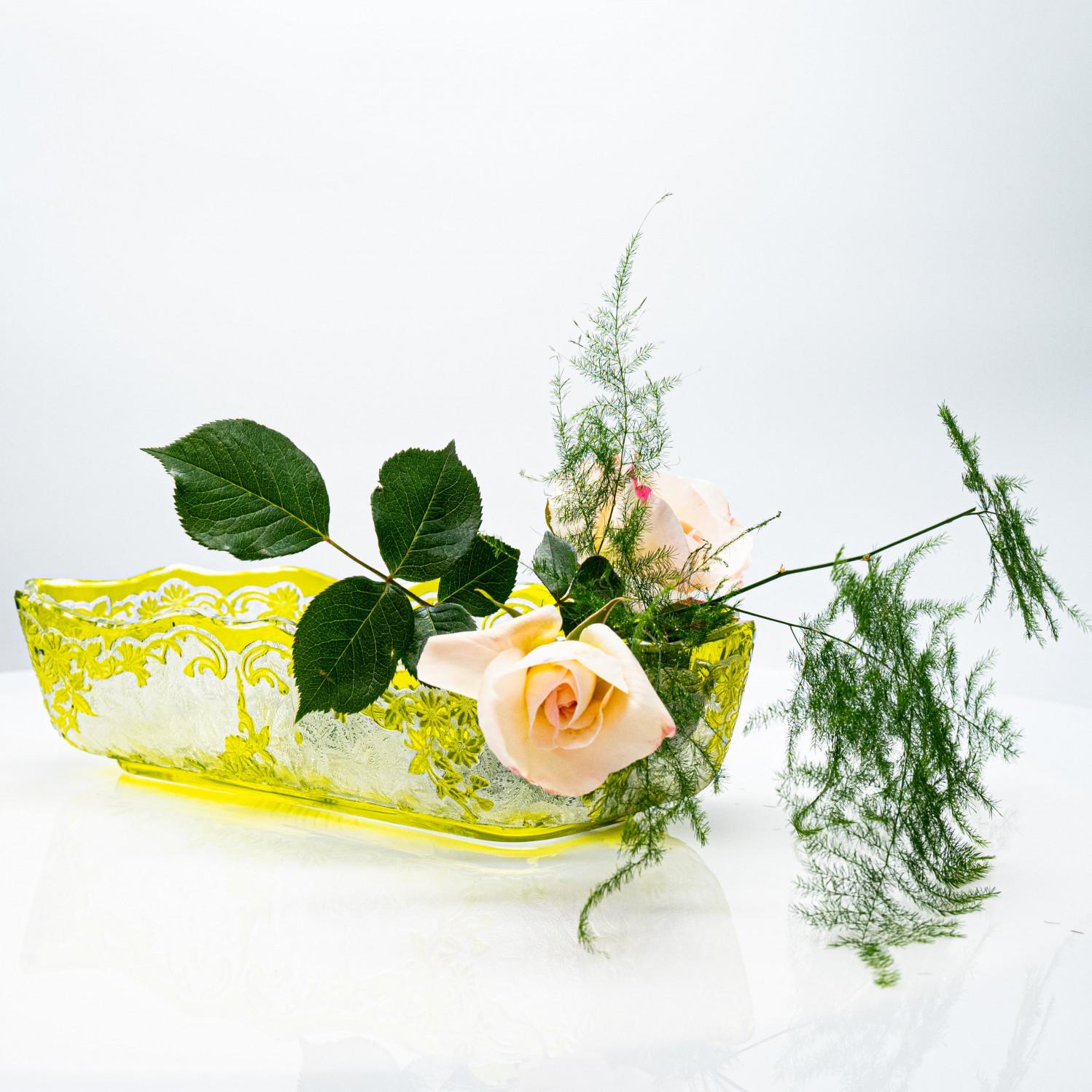 Baccarat Egelantier Muster Limon Gelb Säure geätzt Schale, 1900, Frankreich im Angebot 5