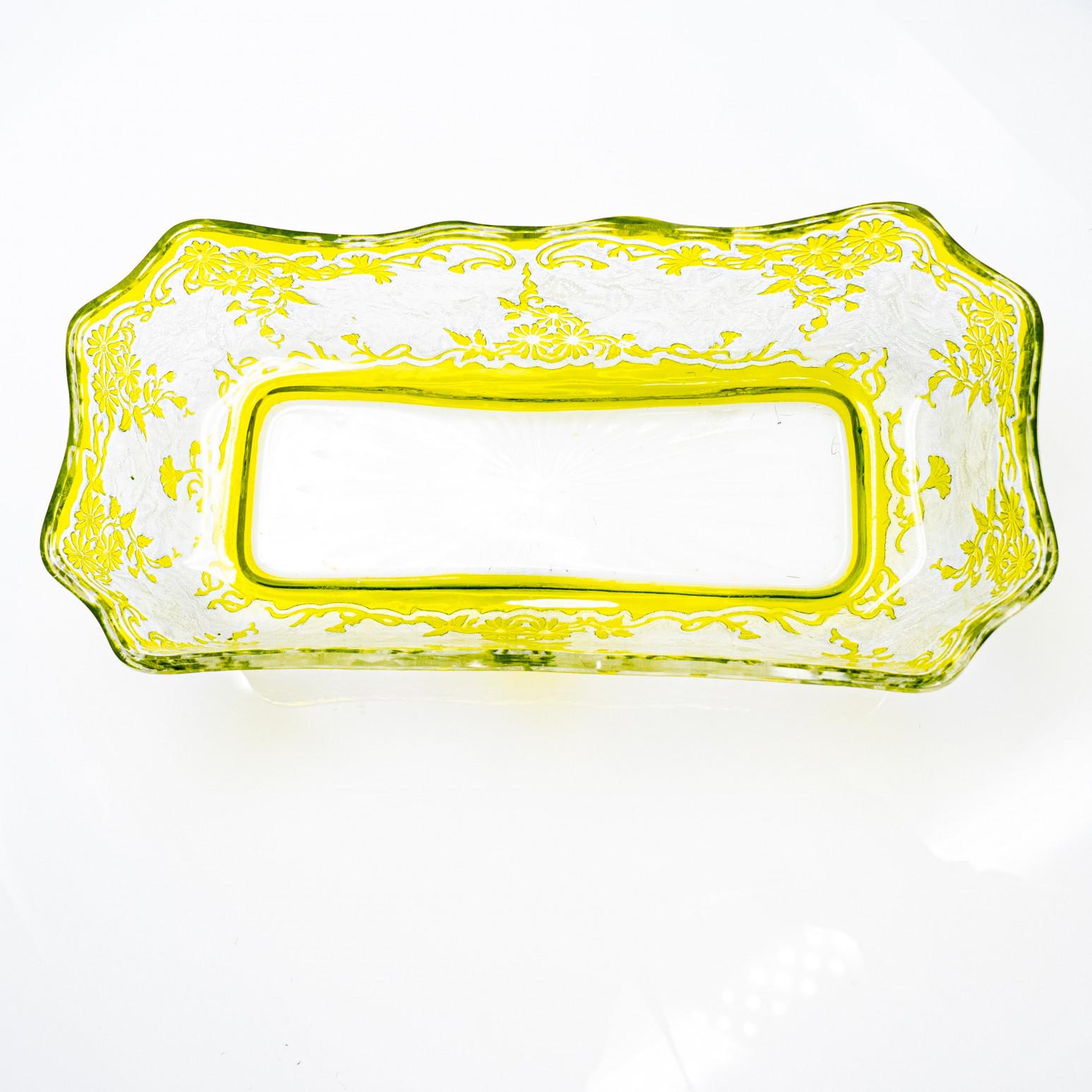 Baccarat Egelantier Muster Limon Gelb Säure geätzt Schale, 1900, Frankreich (Handgefertigt) im Angebot