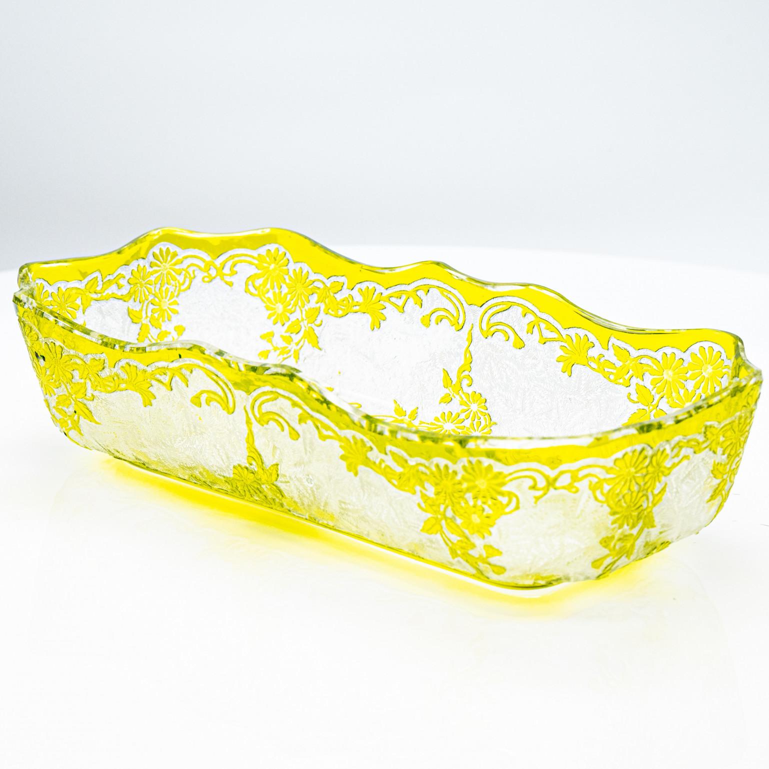 Baccarat Egelantier Muster Limon Gelb Säure geätzt Schale, 1900, Frankreich (Kristall) im Angebot
