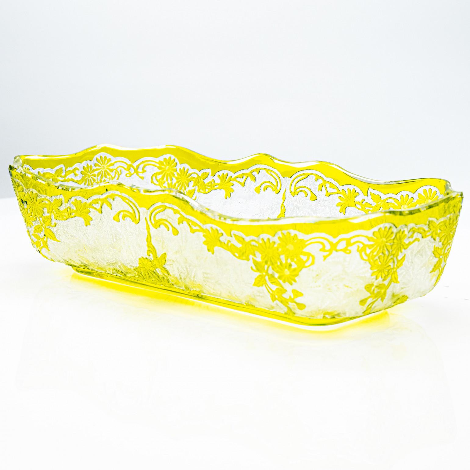 Baccarat Egelantier Muster Limon Gelb Säure geätzt Schale, 1900, Frankreich im Angebot 1