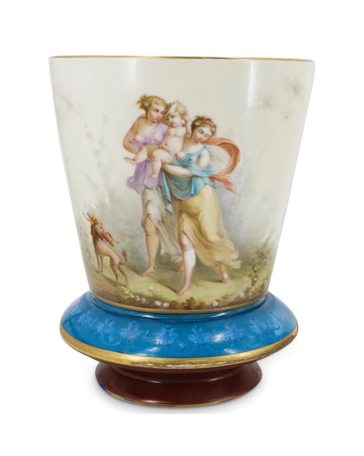 French Baccarat Enameled Opaline Glass Jardinieres Cachepots / Vases For Sale