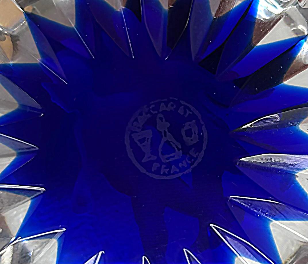 French Baccarat Faceted Cobalt Sulphide Gemini Twins Paperweight, Cobalt, France For Sale
