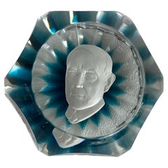 Baccarat Faceted Crystal Cameo Paperweight, Woodrow Wilson, France