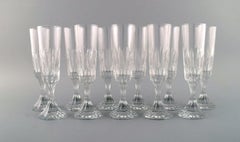 Baccarat, France, 11 Art Deco Assas Champagne Flutes in Crystal Glass