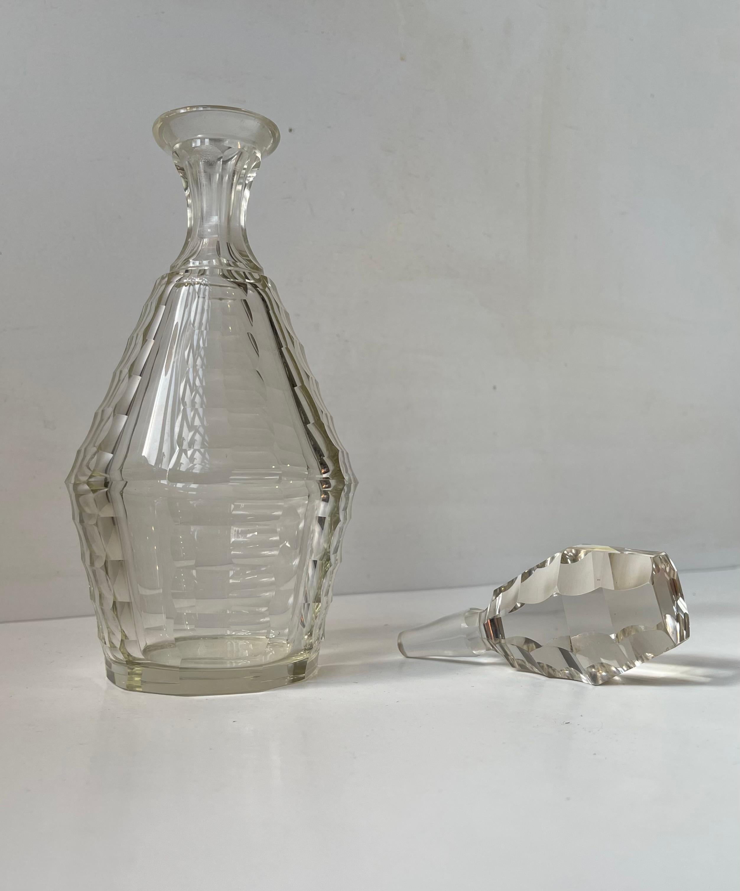 French Baccarat France Art Deco Decanter in Faceted Crystal, 1930s For Sale