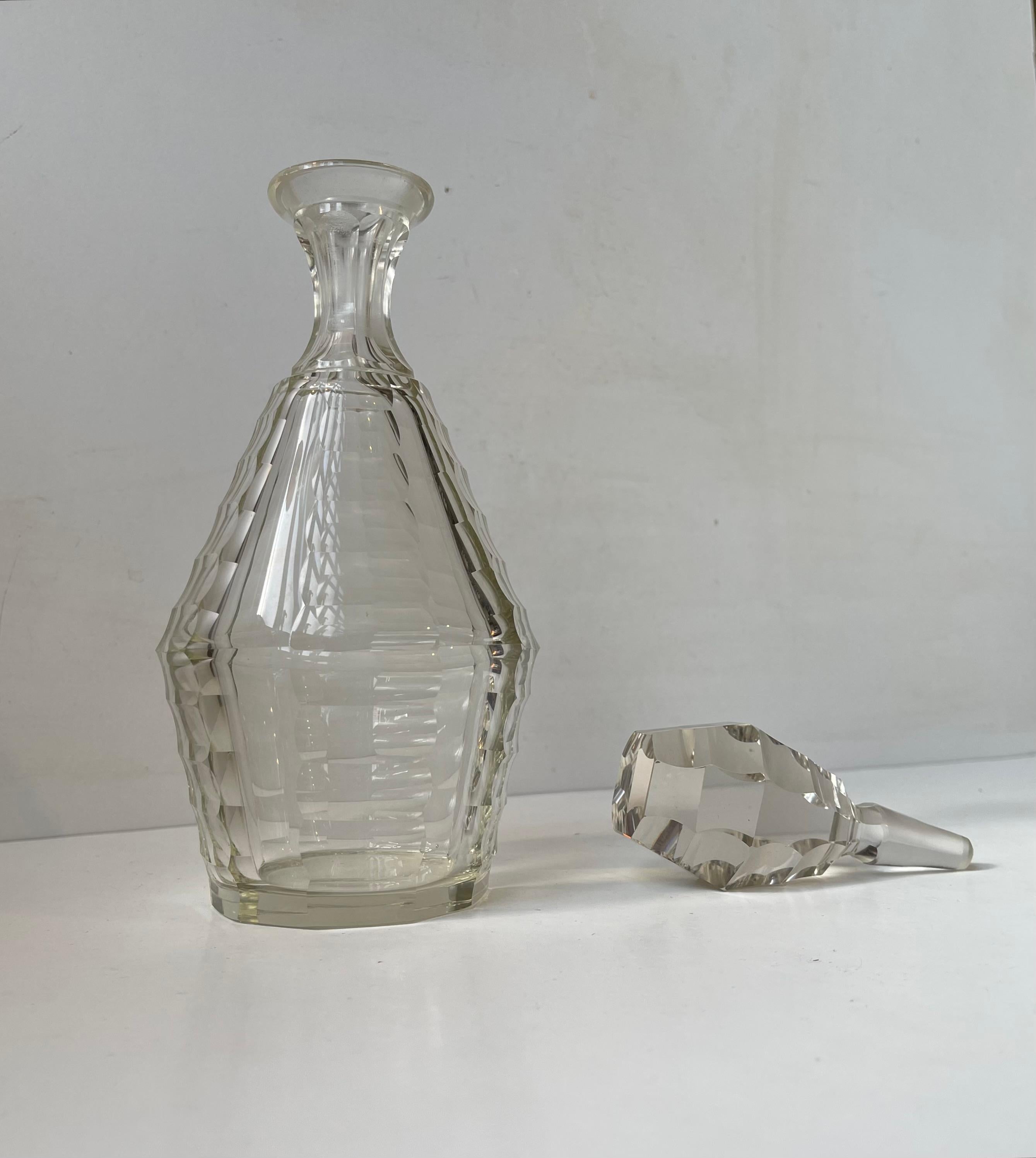 Beveled Baccarat France Art Deco Decanter in Faceted Crystal, 1930s For Sale
