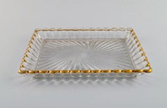 Baccarat, France. Art Deco serving dish in clear art glass with gold edge.